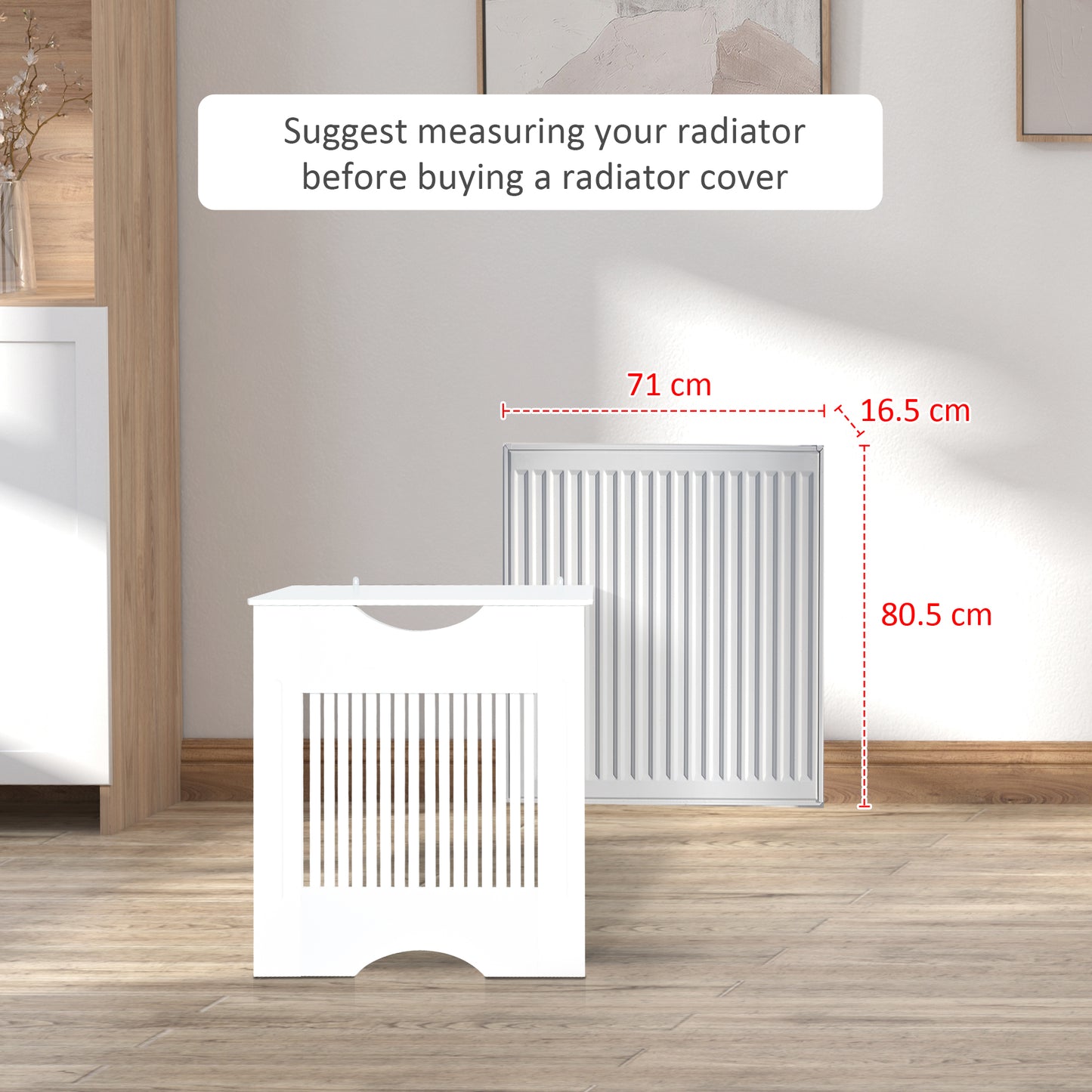HOMCOM Painted MDF Radiator Cover Heater Cabinet Modern Slatted Home Furniture Living Room Bedroom Worktop White 82H x 78W x 19D