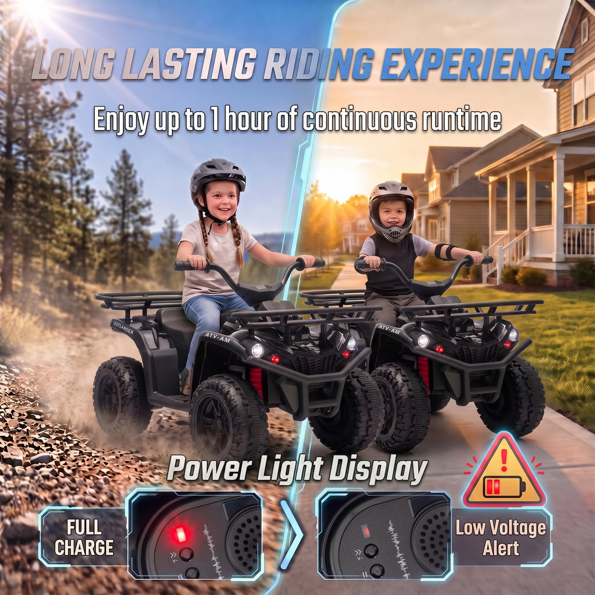 AIYAPLAY 12V Kids Electric Quad Bike, Ride on ATV with Dual Motors, Soft Start, Storage, Music, Lights for 3-8 Years, Black
