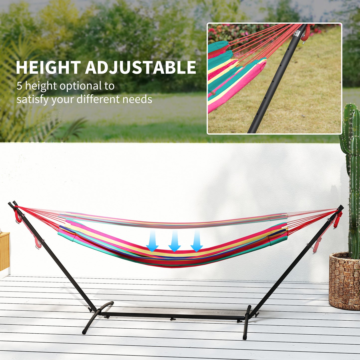 Outsunny 298 x 117cm Hammock with Stand Camping Hammock with Portable Carrying Bag, Adjustable Height, 120kg Load Capacity, Multicolour