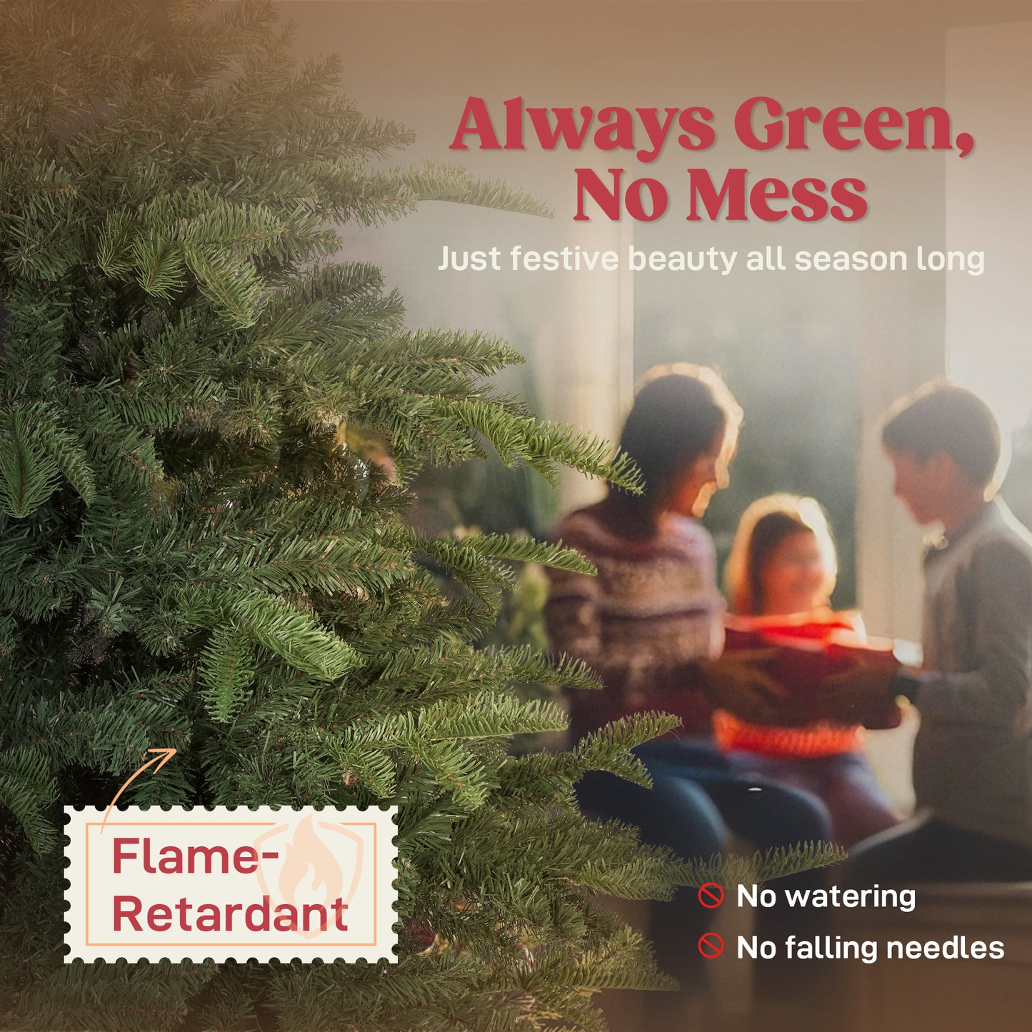 HOMCOM 6ft Artificial Christmas Tree with Realistic Branches, Easy Assembly - Green