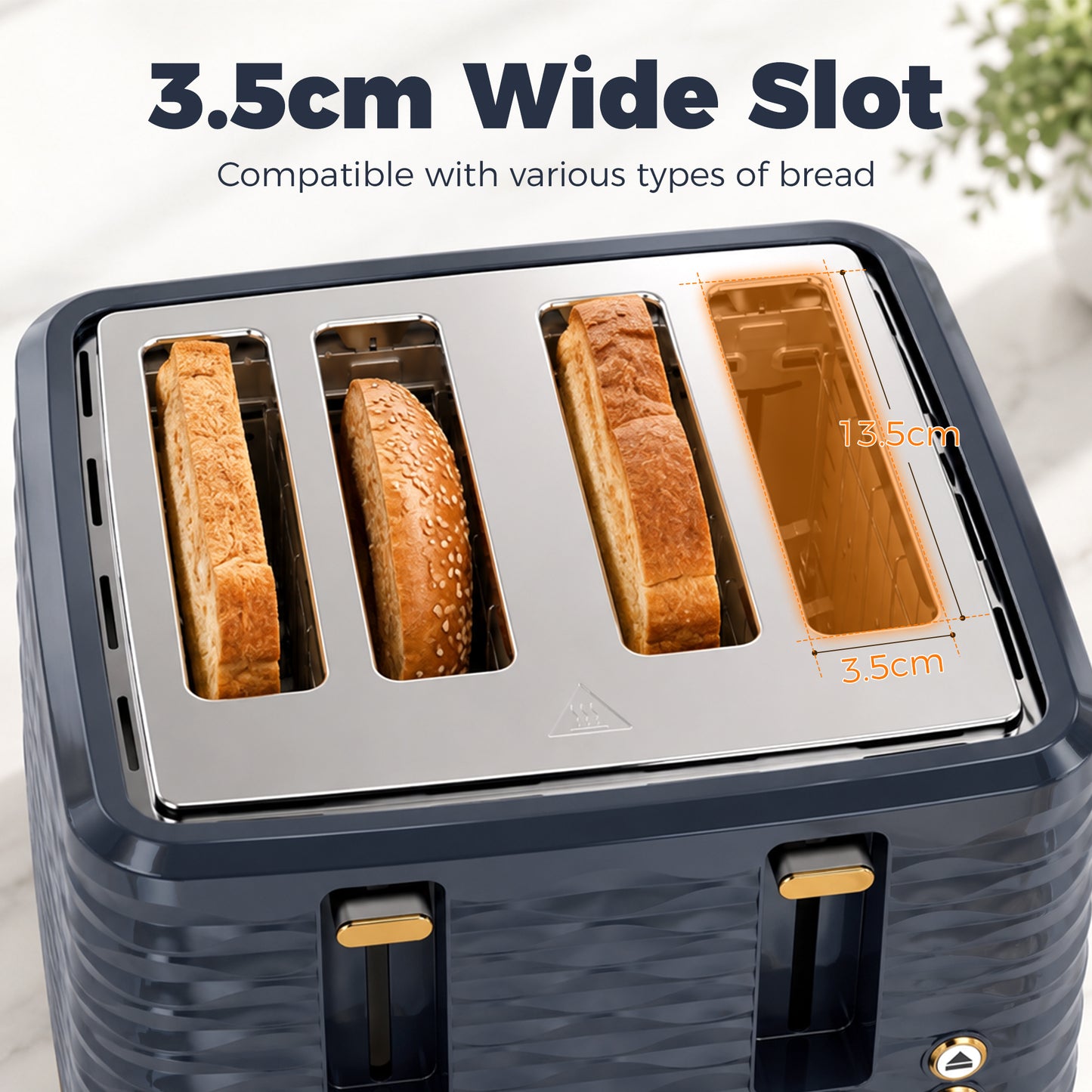 HOMCOM Toaster, Toaster 4 Slice with 7 Browning Levels, High Lift, Reheat/Defrost/Cancel, Dark Blue