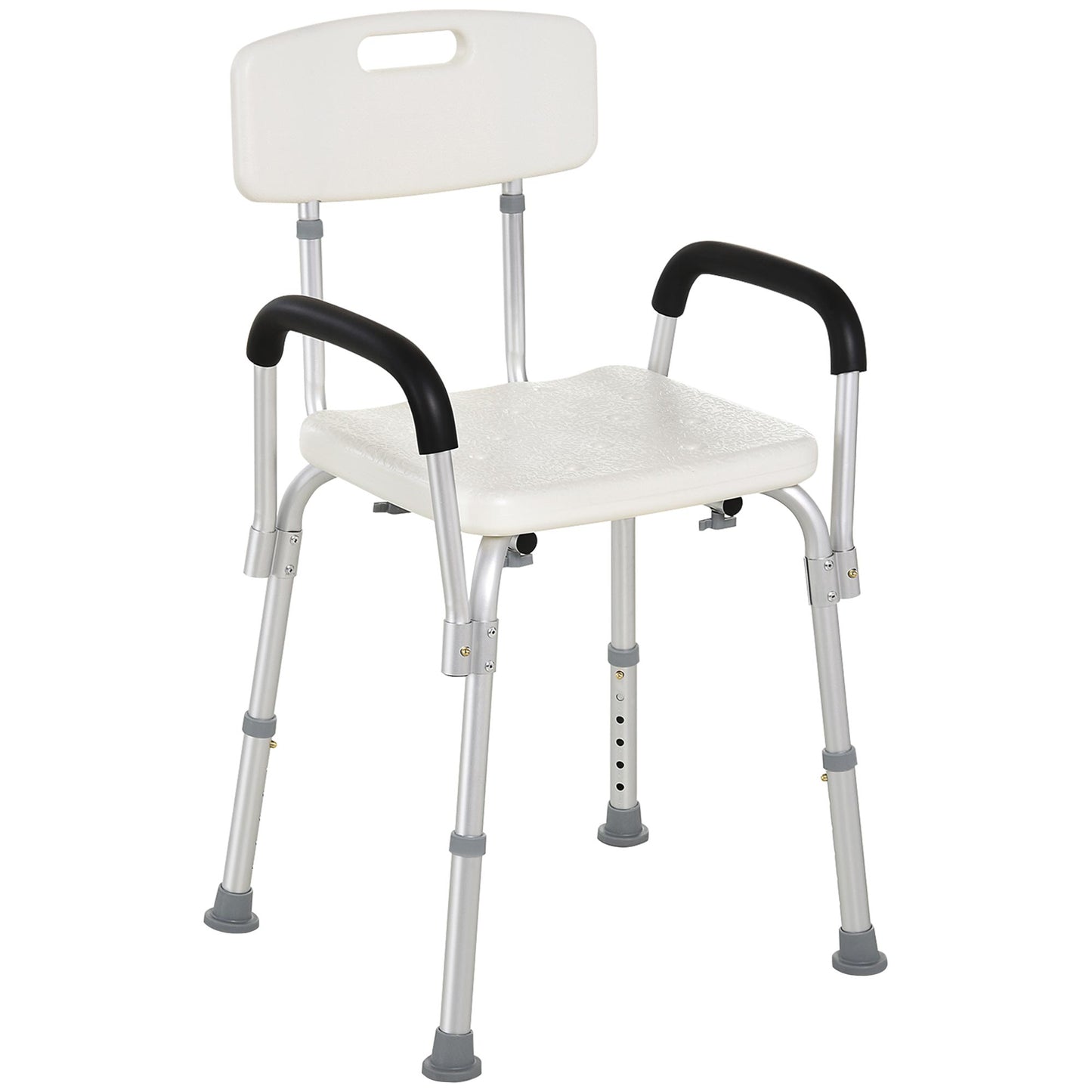 HOMCOM Shower Chair with Arms and Back, Height Adjustable Bath Bench, Non-Slip Shower Stool for Inside Tub, Aluminum Bathroom Bench for Elderly, Senior, Disabled, Handicap, White