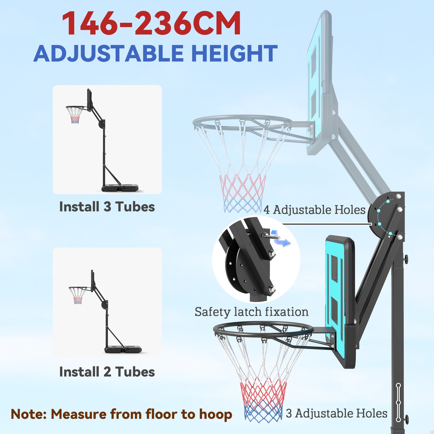 SPORTNOW Fully Adjustable Basketball Hoop Outdoor, 146-236cm Basketball Hoop and Stand with Weighted Base and Shatterproof Backboard, Portable on Wheels for Junior, Adults - LiamsBargains.co.uk