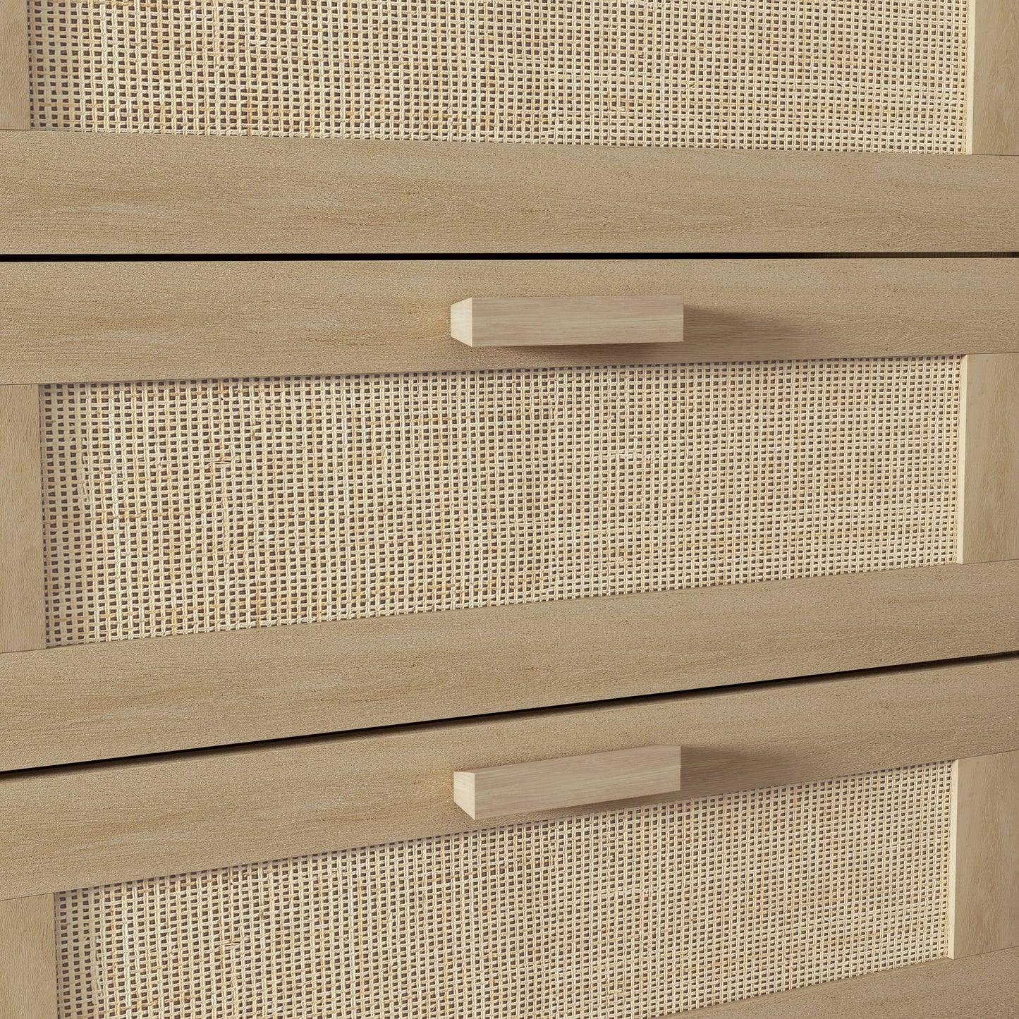 HOMCOM Chest of Drawers, 6-Drawer Dresser, Tall Storage Drawer Unit with Rattan Element for Bedroom, Living Room, Oak