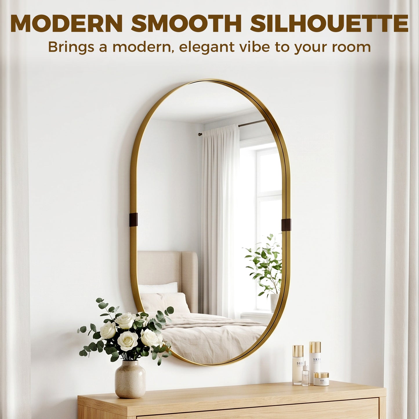 HOMCOM Wall Mirror, Bathroom Mirror with Elevated Aluminium Alloy Frame, 60 x 90 cm, Gold Tone