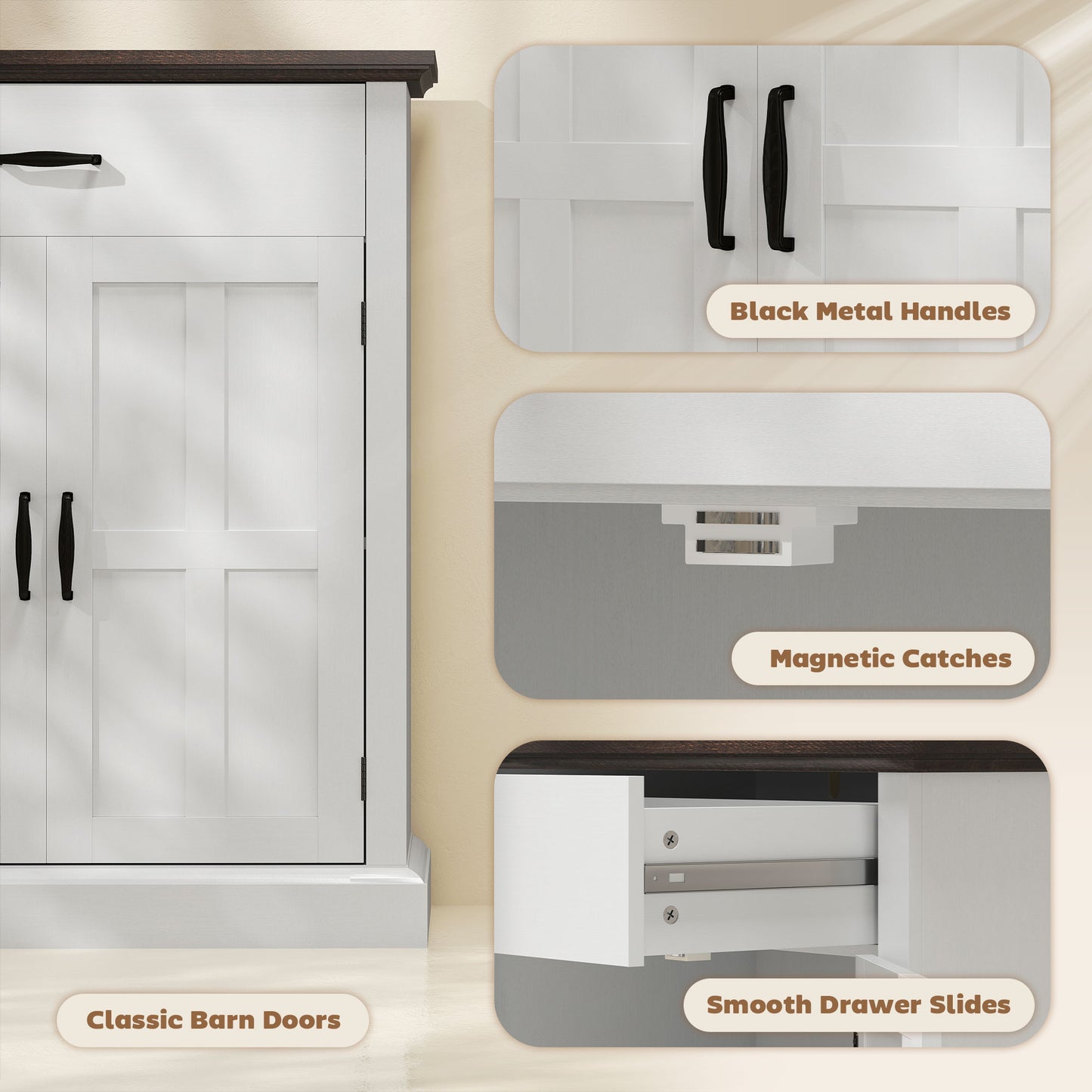 HOMCOM Farmhouse Sideboard with 3 cm Thick Top 2 Barn Doors - White
