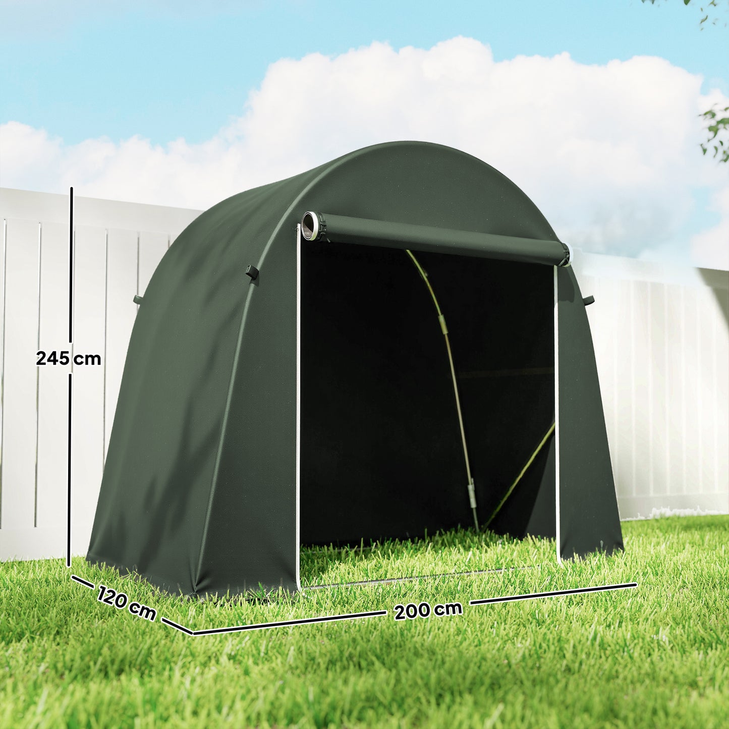 Outsunny 8 x 4 ft Garden Storage Tent, Waterproof Bike Tent with Roll-up Zipper Door and Galvanised Metal Frame, Green