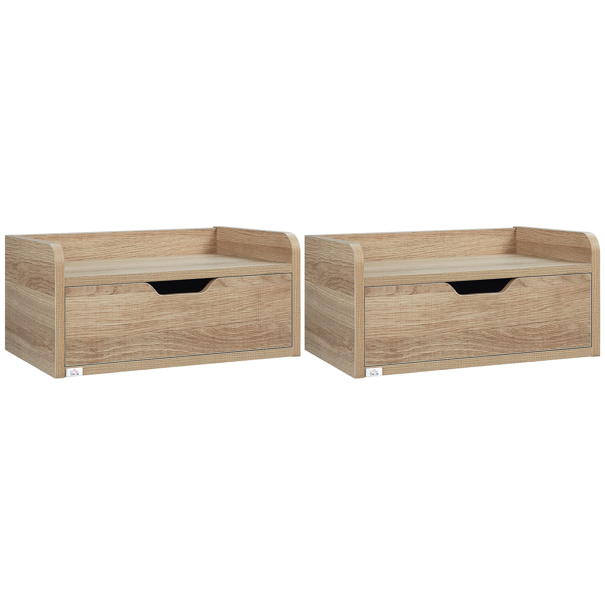 HOMCOM Floating Nightstands Set of 2, Wall Mounted Bedside Table with Drawer for Bedroom, Natural