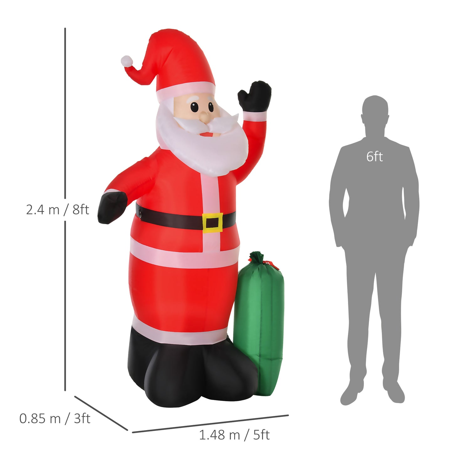 HOMCOM 7.5ft Inflatable Christmas Santa Claus with LED Air Blown Xmas DÃ©cor Holiday Outdoor Yard Decoration