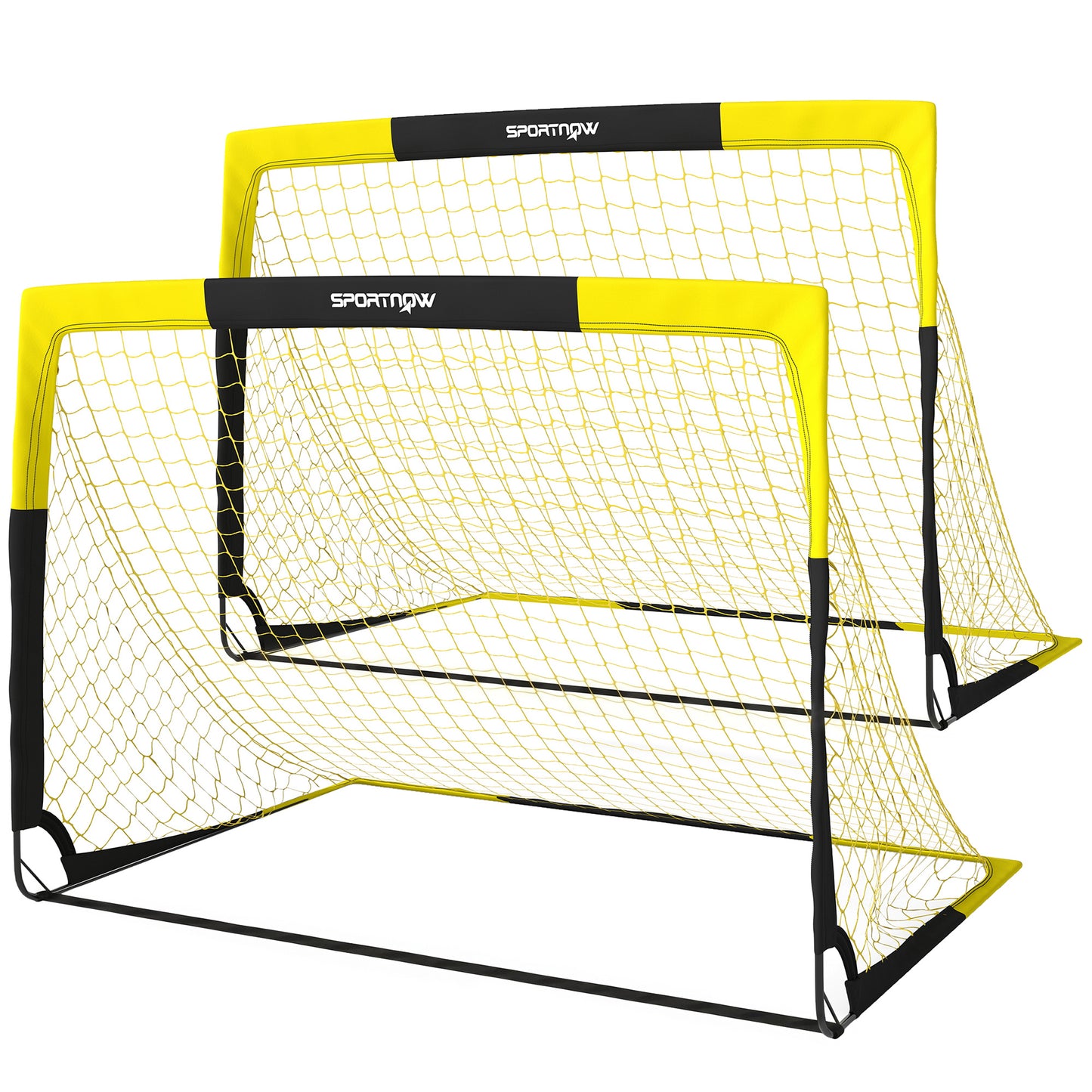 SPORTNOW Set of 2 Pop Up Football Goal, Portable Folding Football Net with Carry Bag, 8 U-Shaped Ground Stakes, Fibreglass Pole