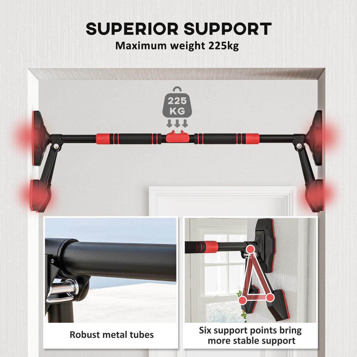 SPORTNOW Pull up Bar Doorway 79-100cm, No Screw Chin up Bar 225kg Capacity, with Level Gauge, Triangle Support, for Home Workout