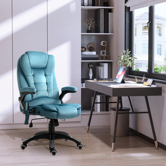Vinsetto Massage Recliner Chair Heated Office Chair with Six Massage Points Velvet-Feel Fabric 360Â° Swivel Wheels Blue
