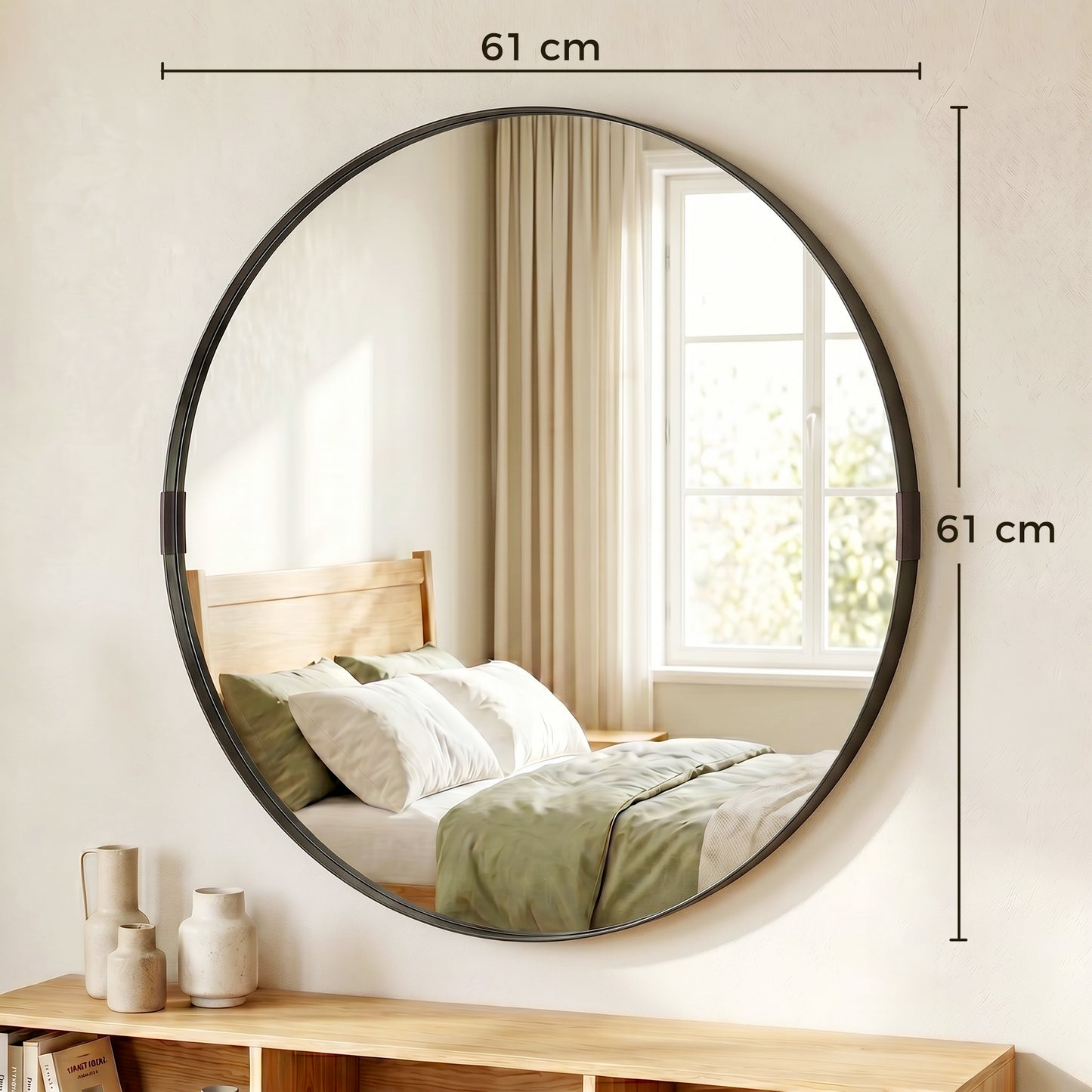 HOMCOM Round Wall Mirror 61 cm, Wall Mounted Bathroom Mirror with Tempered Safety Glass and Aluminium Alloy Frame, Black