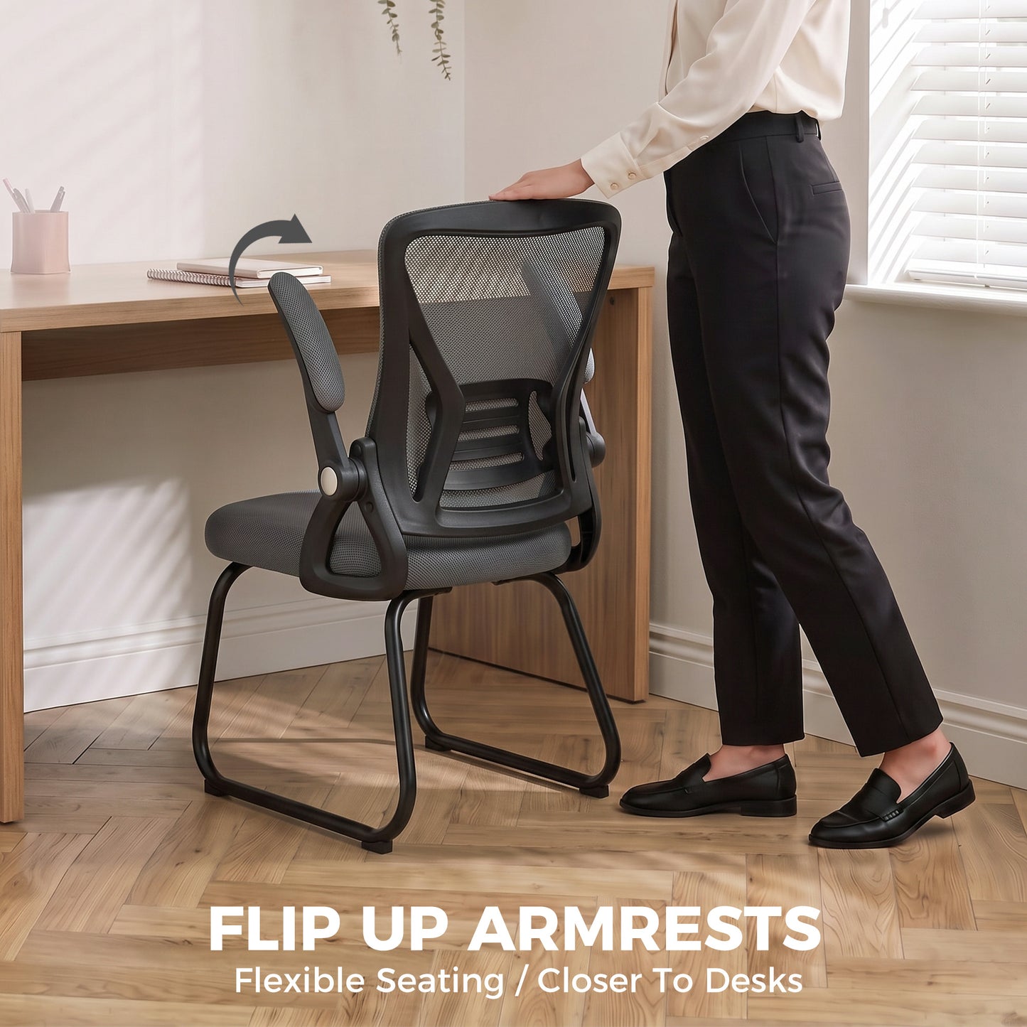 HOMCOM Office Chair, Ergonomic Desk Chair No Wheels with Mesh Backrest and Steel Legs for Home Conference Room, Dark Grey