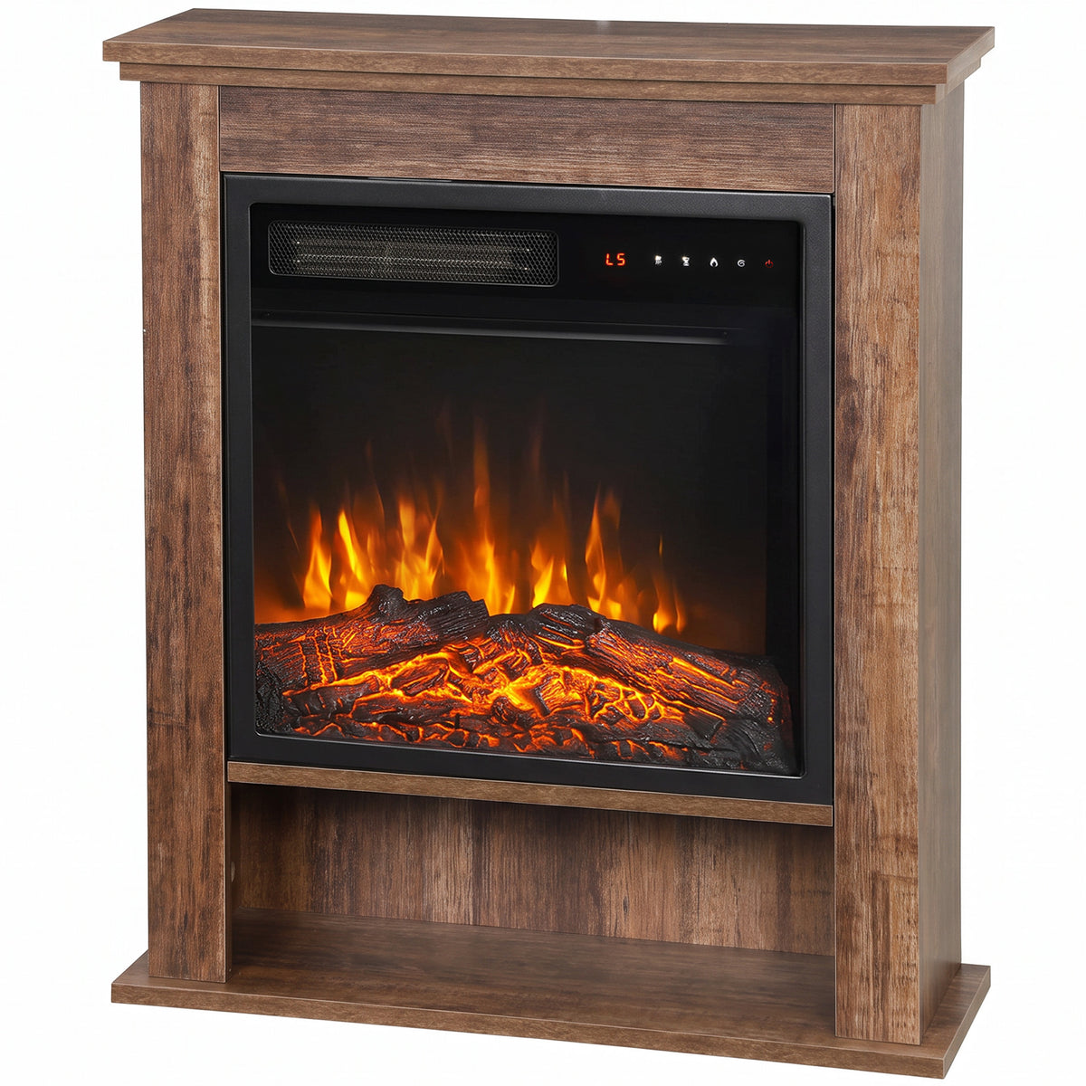 HOMCOM Electric Fireplace Suite with Shelf, 25" 1800W Electric Fire and Surround with LED Flame, 5 Brightness, Remote, Oak Default Title