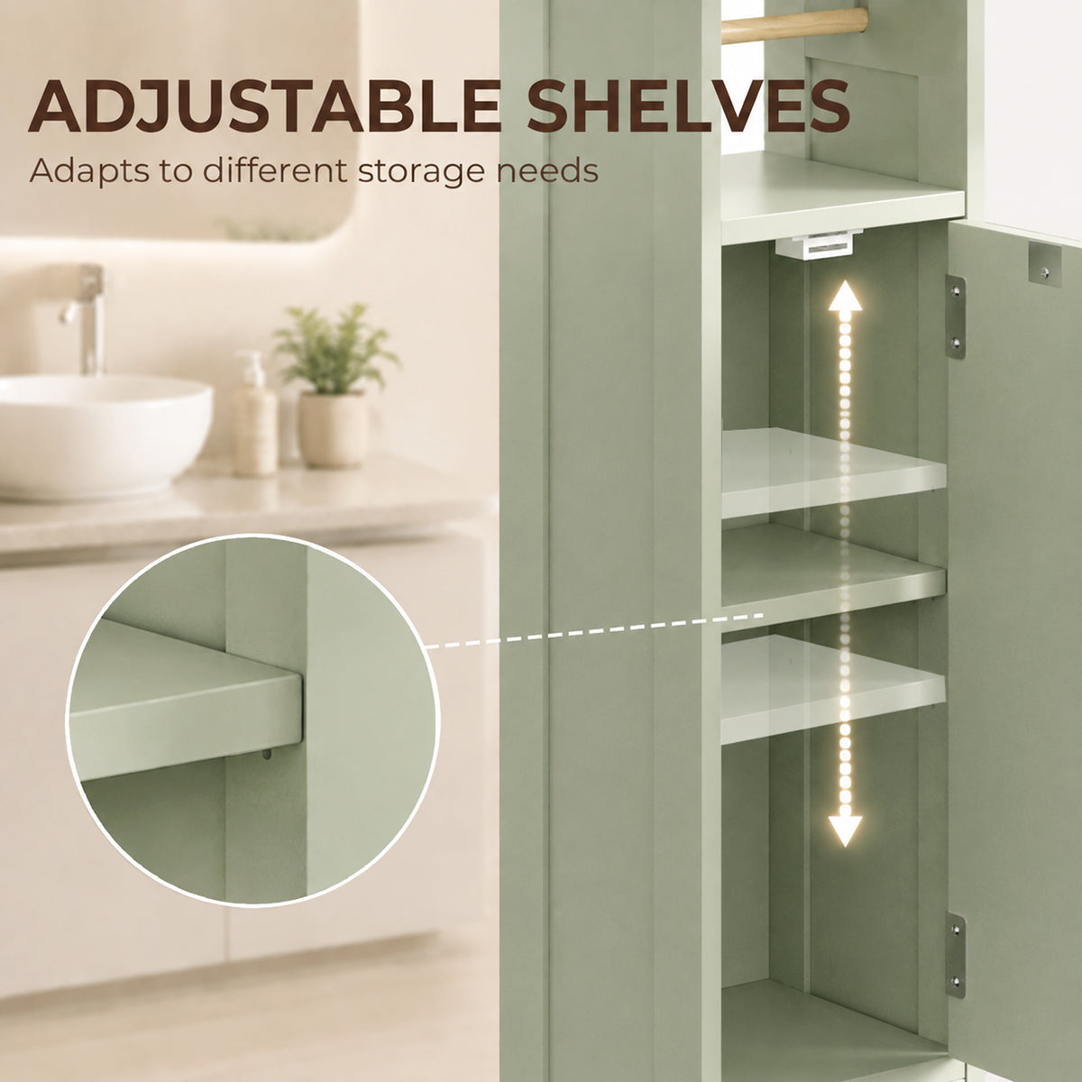 HOMCOM Small Bathroom Storage Cabinet with Toilet Roll Holder - Light Green