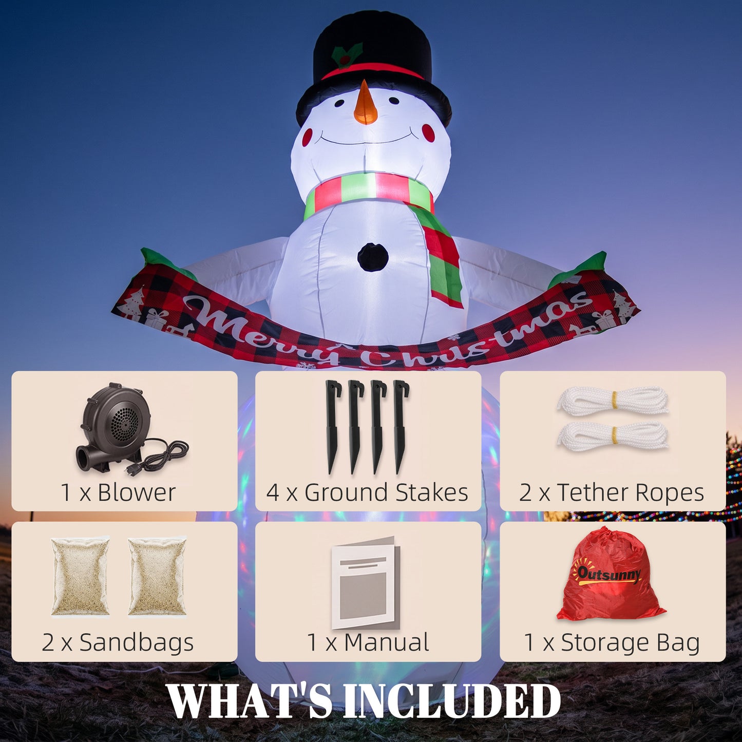 Inflatable Christmas Decoration, Outsunny 6.7FT Christmas Inflatable Snowman with Colourful LED Light