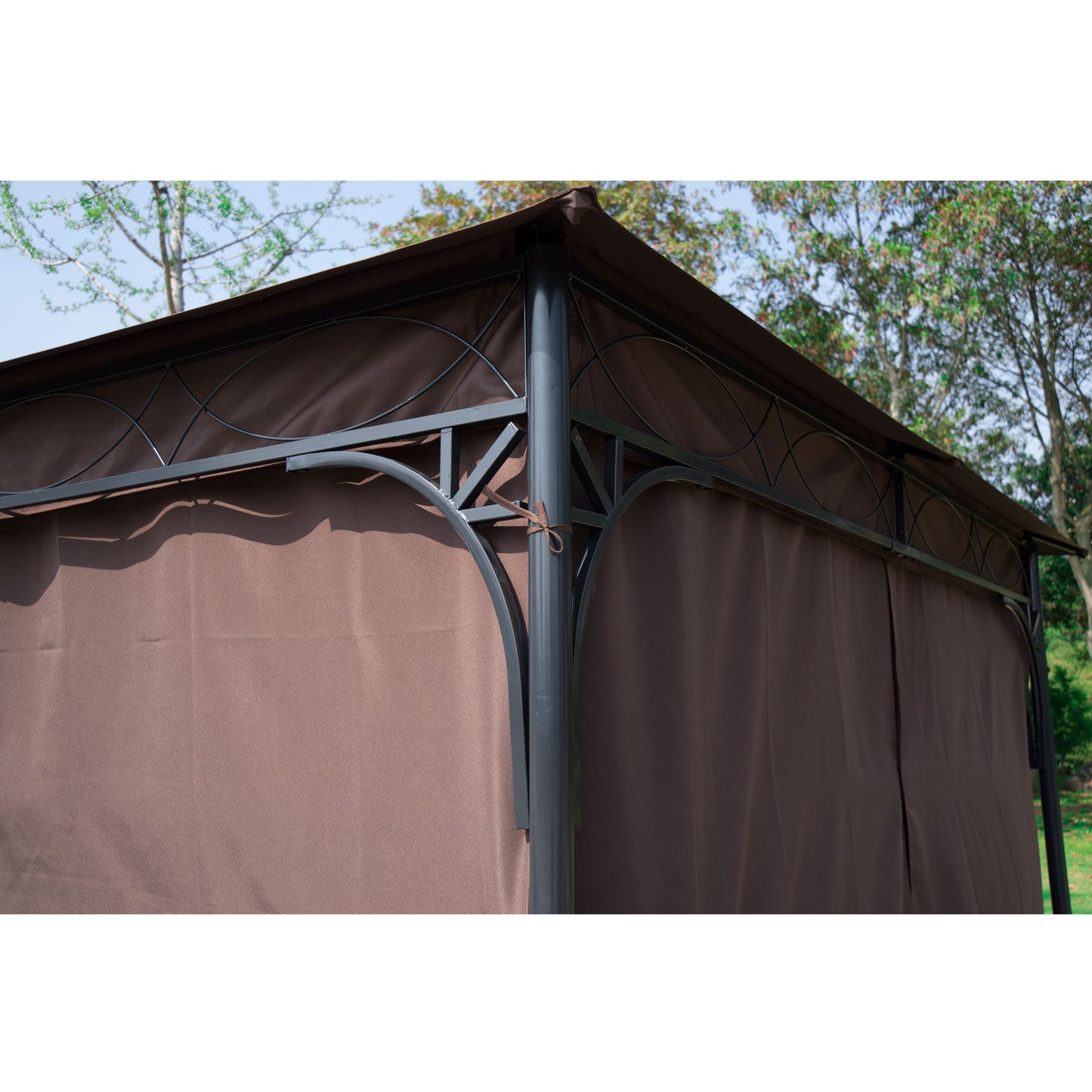 OutsunnyÂ 3Â xÂ 3(m) Garden Gazebo, Outdoor Gazebo Canopy Shelter with Curtains and Steel Frame for Lawn, Yard and Deck, Coffee