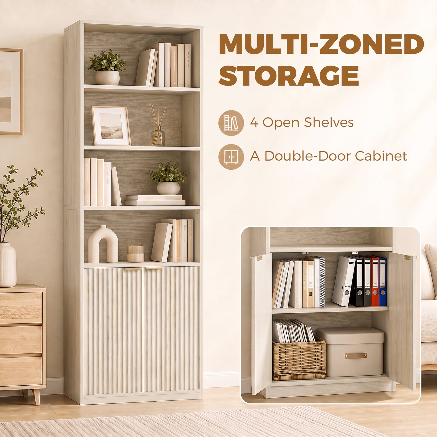 HOMCOM Bookcase Adjustable Shelf Bookshelf Anti-Tip Hardware 6-Tier, Oak Wood Effect