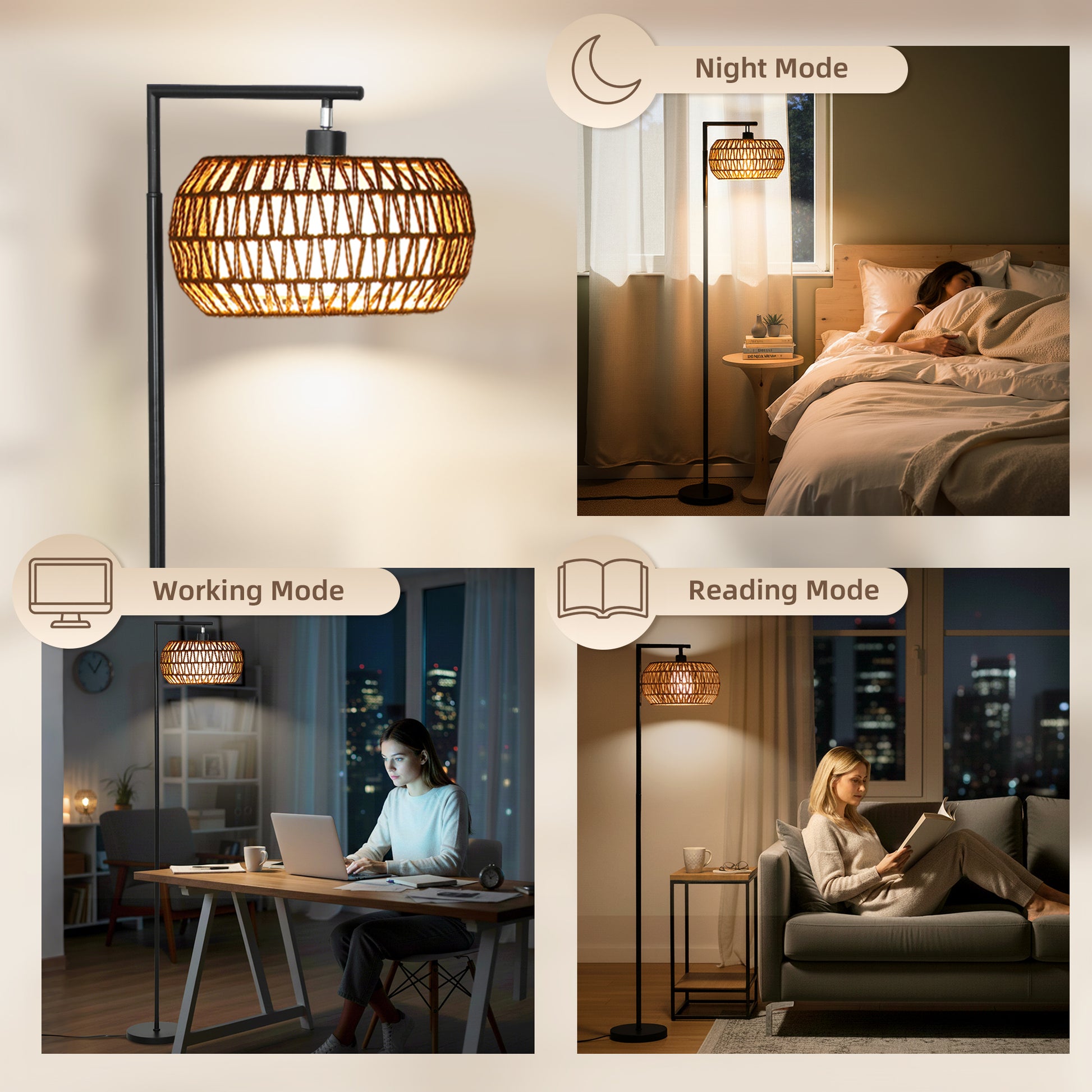 HOMCOM Boho Dimmable Floor Lamp - Black