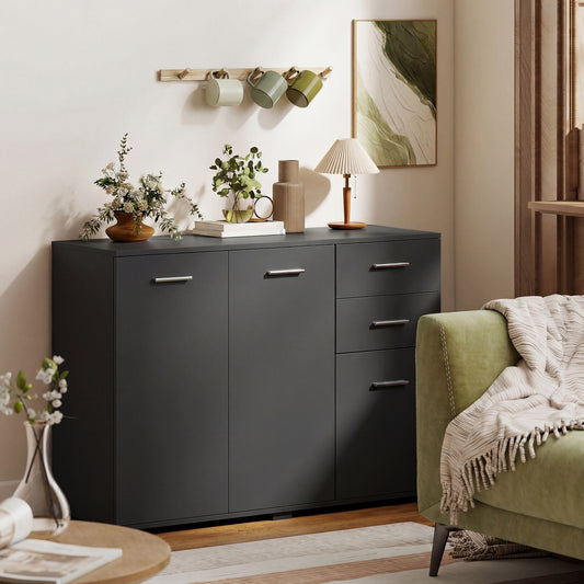 HOMCOM Sideboard, Modern Storage Cabinet with 2 Drawers, 3 Doors and Adjustable Shelves, Black