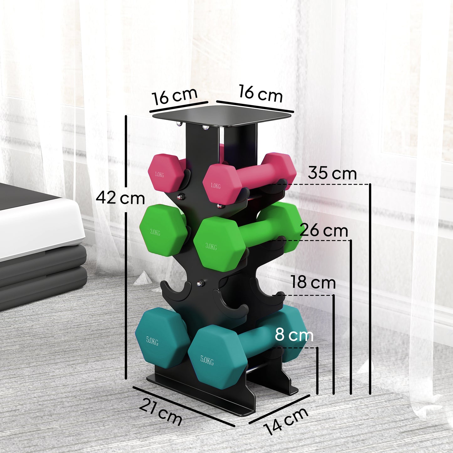 SPORTNOW Hex Dumbbells Set with Dumbbell Rack, Non Slip Hand Weights for Home Gym Strength Training, 2 x 1kg, 2 x 3kg, 2 x 5kg