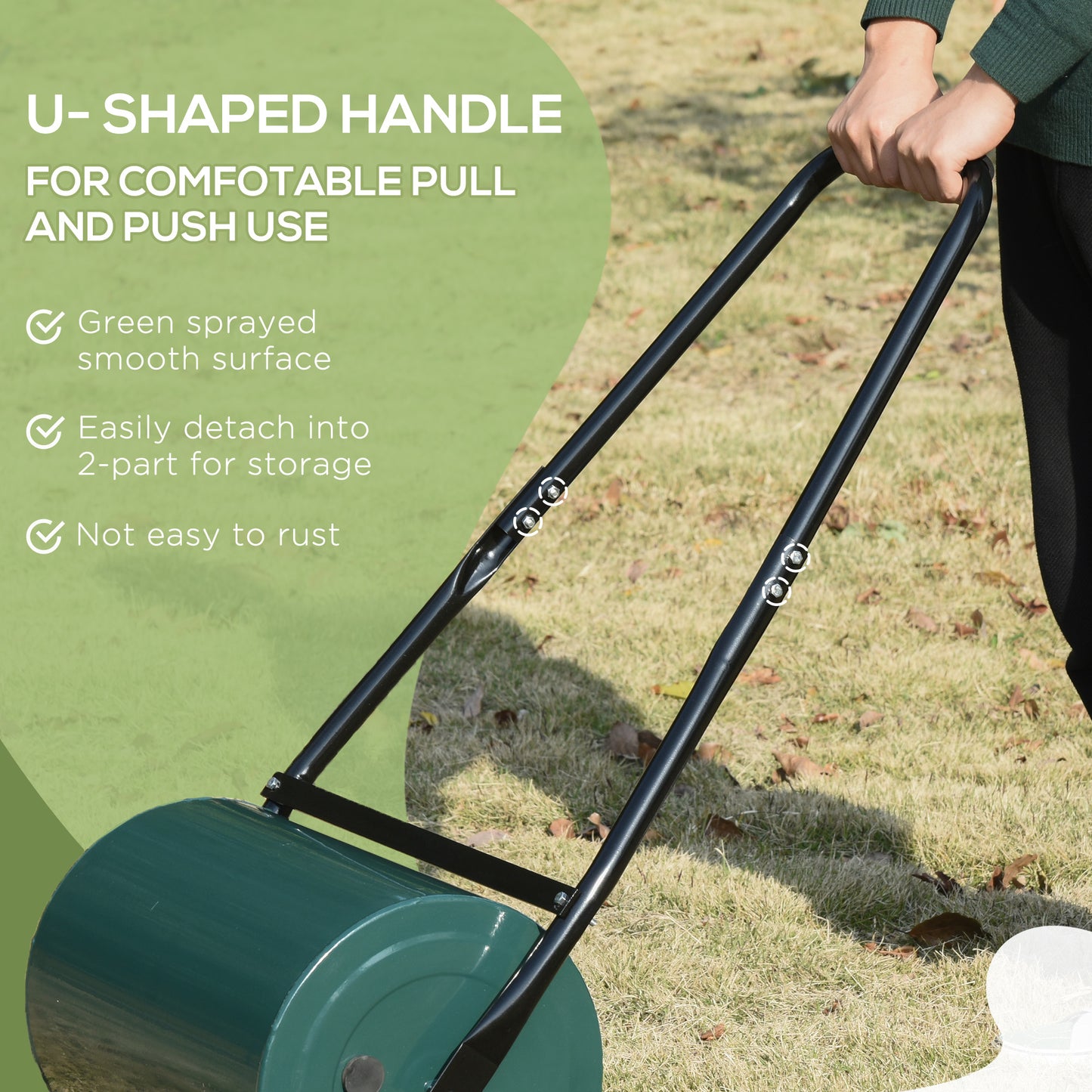 Outsunny 30 L Heavy Duty Water Or Sand Filled Î¦30cm Garden Steel Lawn Roller Drum - Dark Green