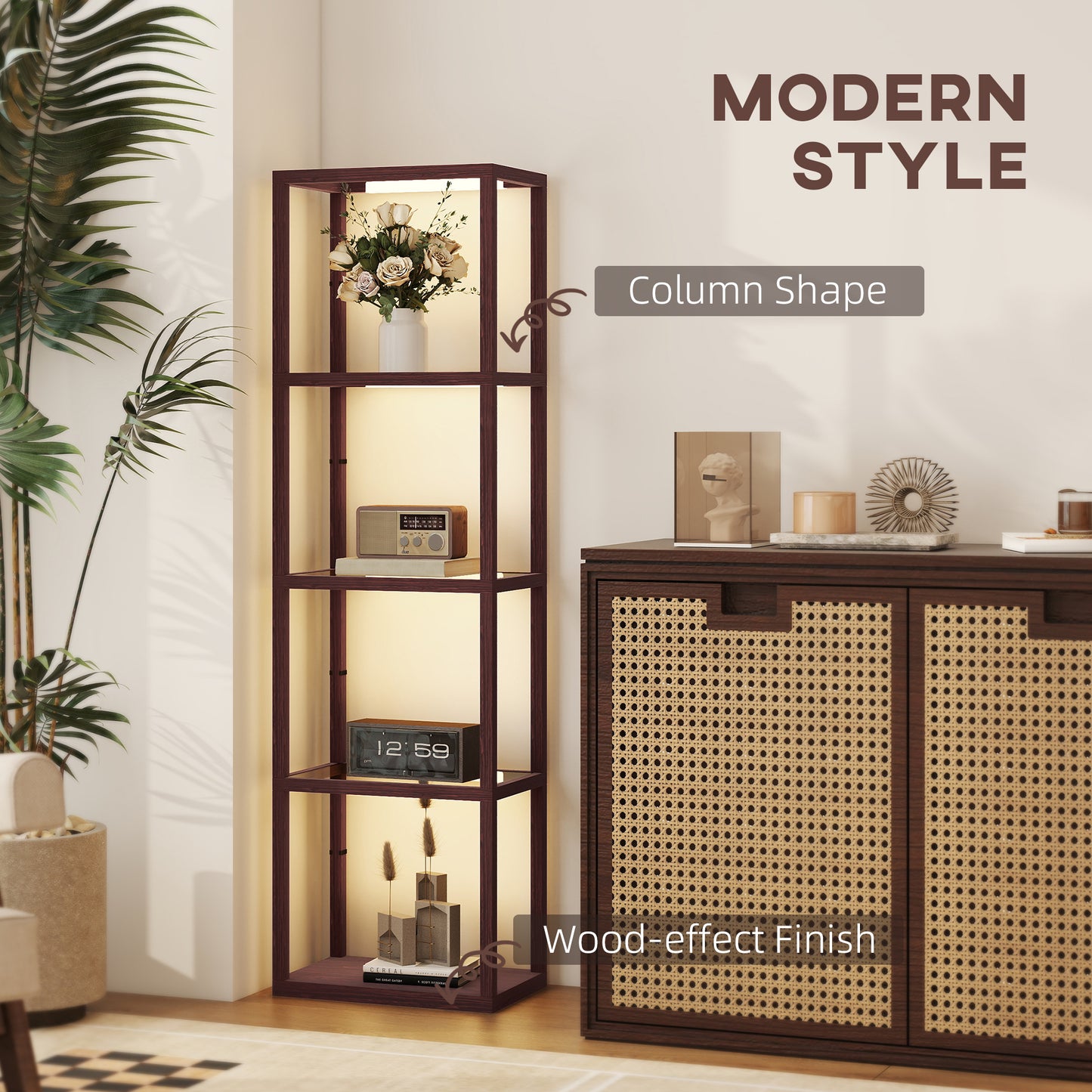 HOMCOM Four-Shelf Floor Lamp - Dark Brown