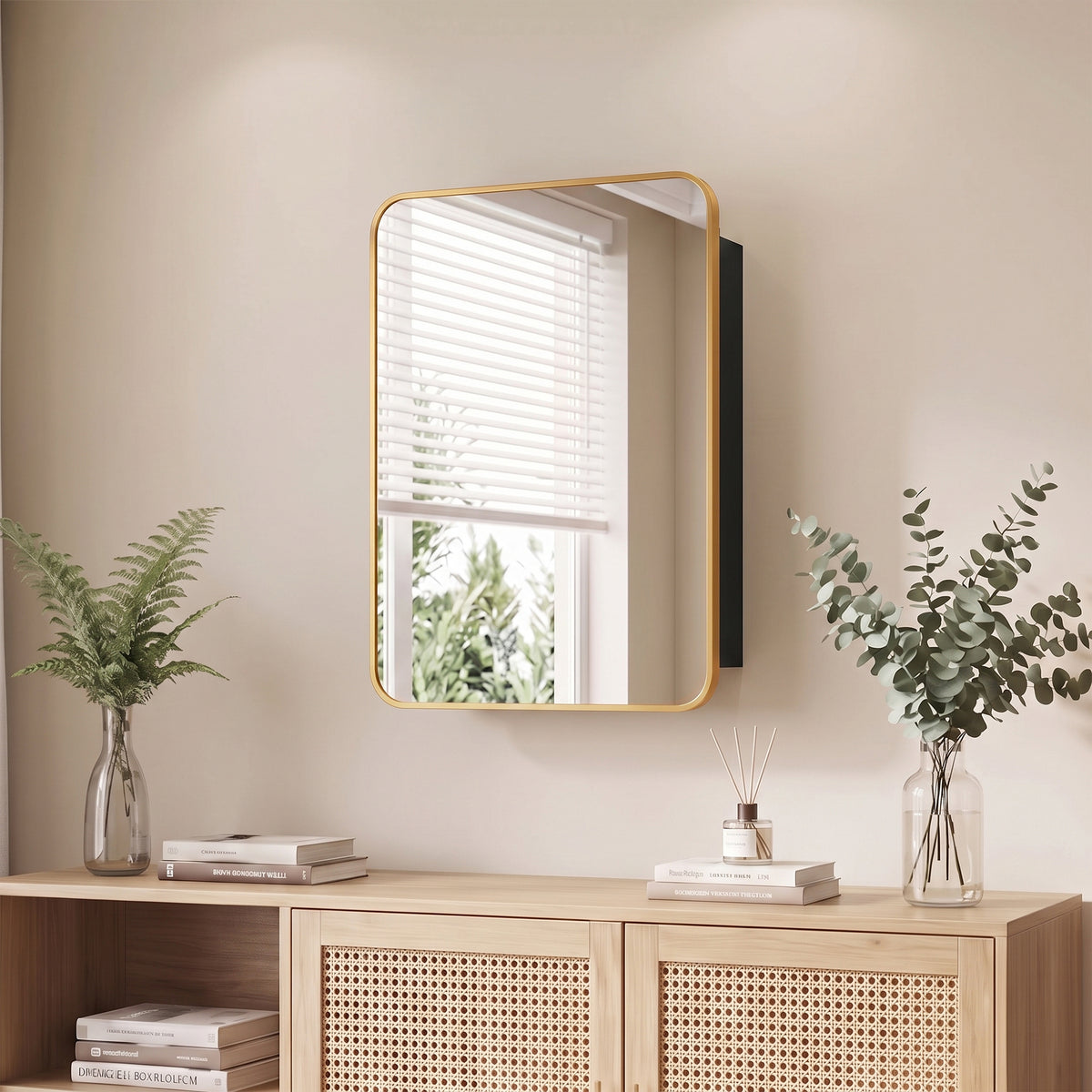 HOMCOM 50.8 x 11.6 x 71 cm Bathroom Mirror Cabinet, Wall Cabinet with Adjustable Shelves, Wall-Mounted or Recessed, Gold Tone