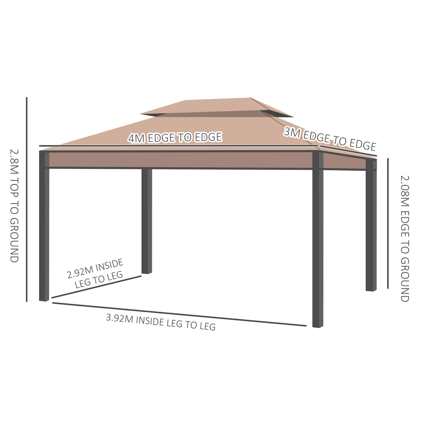 Outsunny 3 x 4m Garden Gazebo, DoubleÂ Roof Marquee Canopy Shelter with Sidewalls, SolidÂ SteelÂ FrameÂ forÂ Garden,Â Lawn,Â BackyardÂ andÂ Deck
