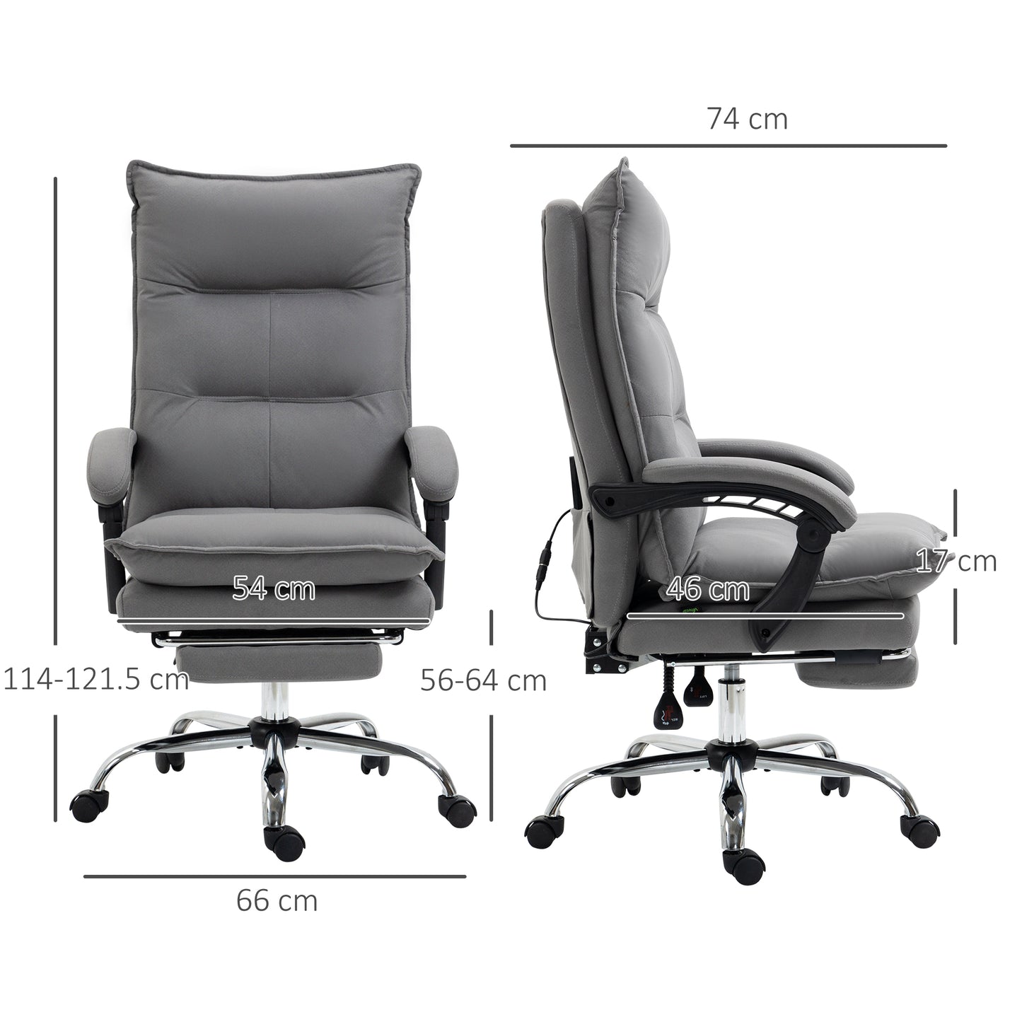 Vinsetto Massage Office Chair with Footrest, Desk Chair with 6 Point Massage and Heat, 155Â° Reclining Back for Home, Thick Padding, Grey