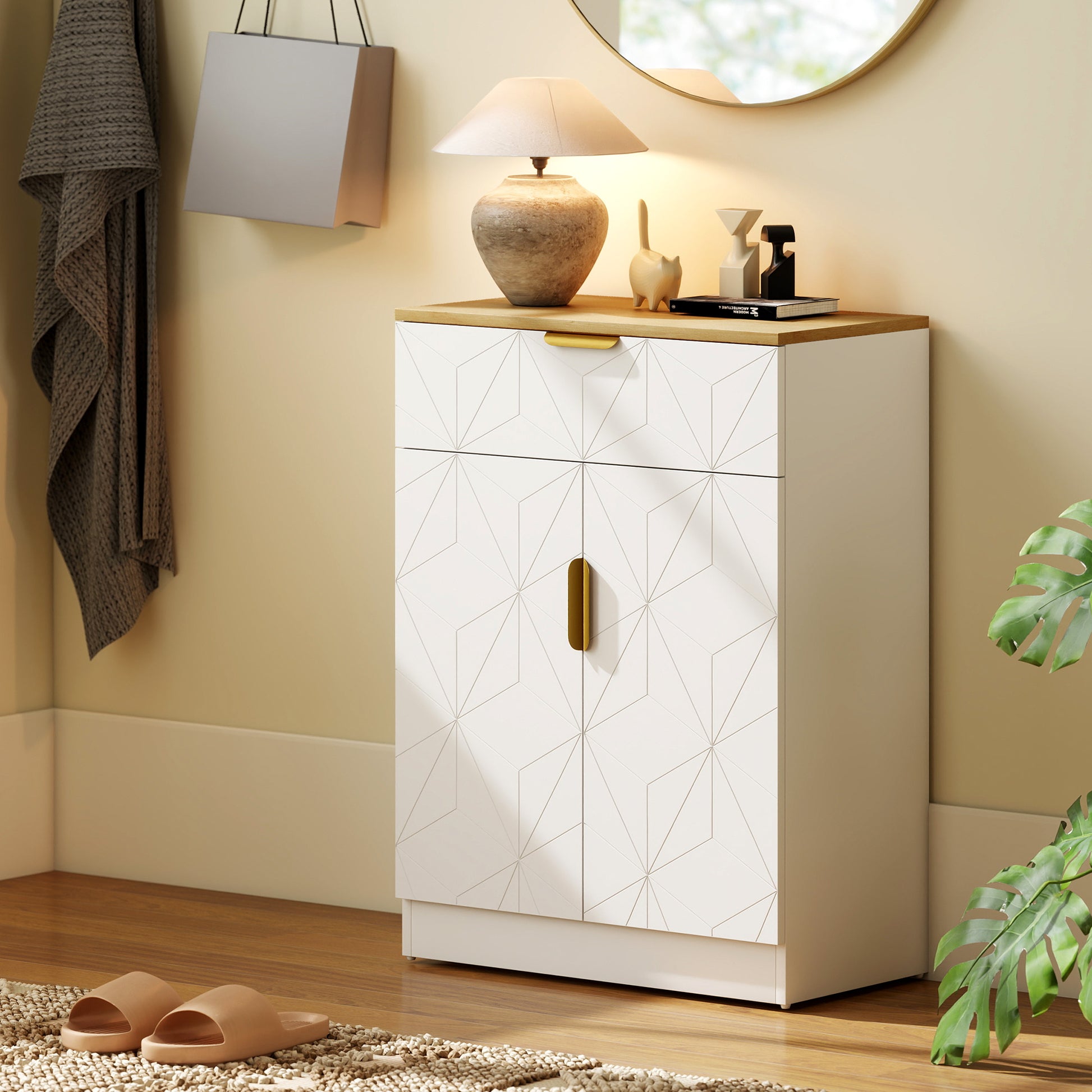 HOMCOM Sideboard Storage Cabinet, Modern Storage Cupboard with Drawer and Adjustable Shelf for Living Room, Kitchen, Dining Room, Entryway, White