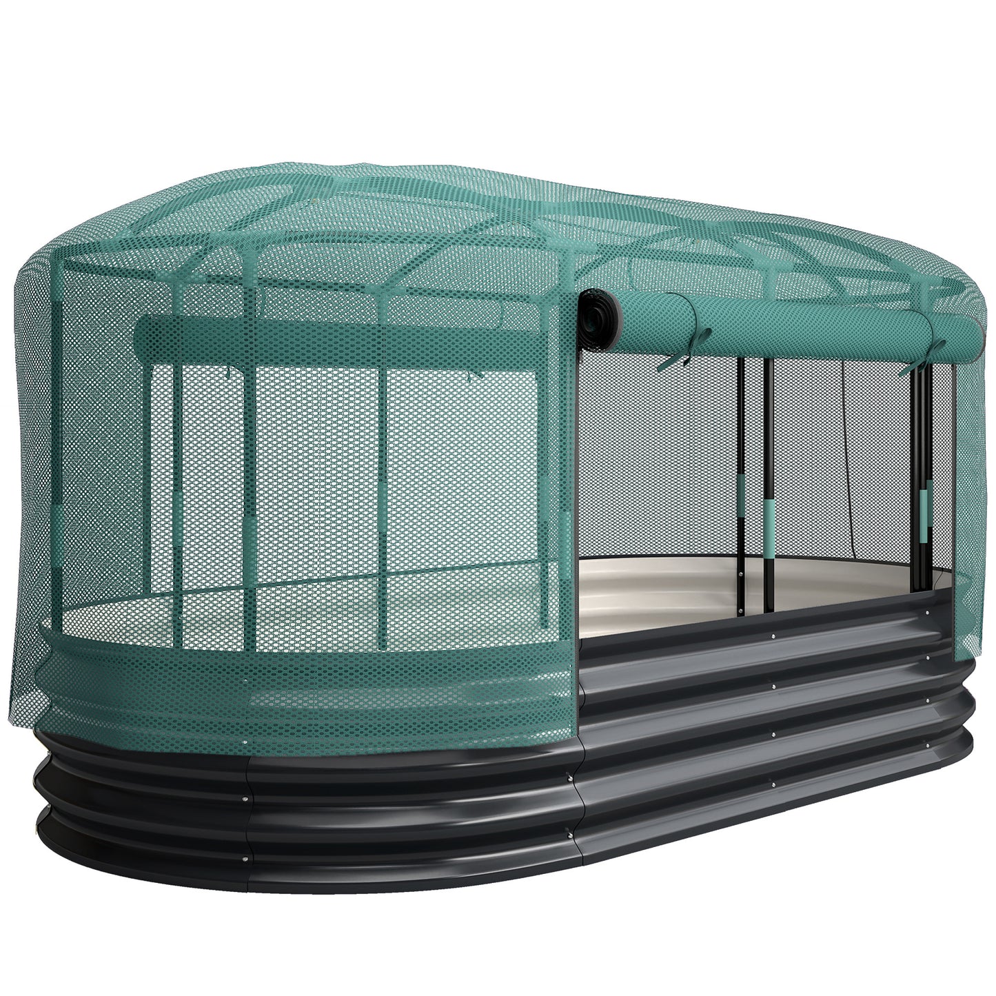 Outsunny Galvanised Raised Garden Bed Kit with Self Watering System and Mesh Cover, Garden Boxes, 6x3Ft, Dark Grey and Green Default Title
