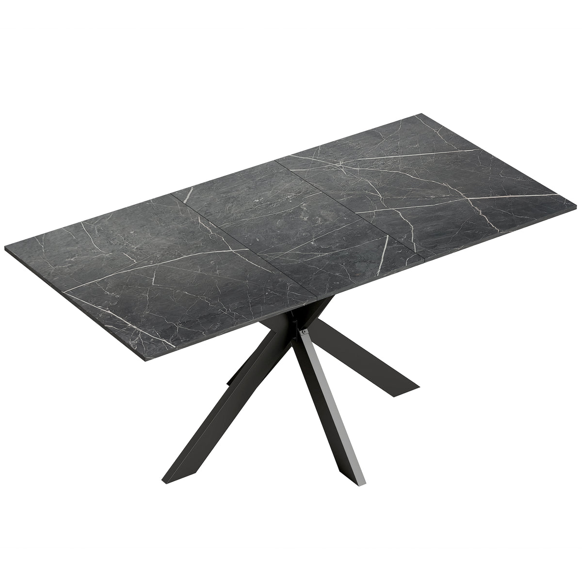 HOMCOM Extendable Dining Table Steel Cross Legs Steel Rails Space Saving Black Default Title