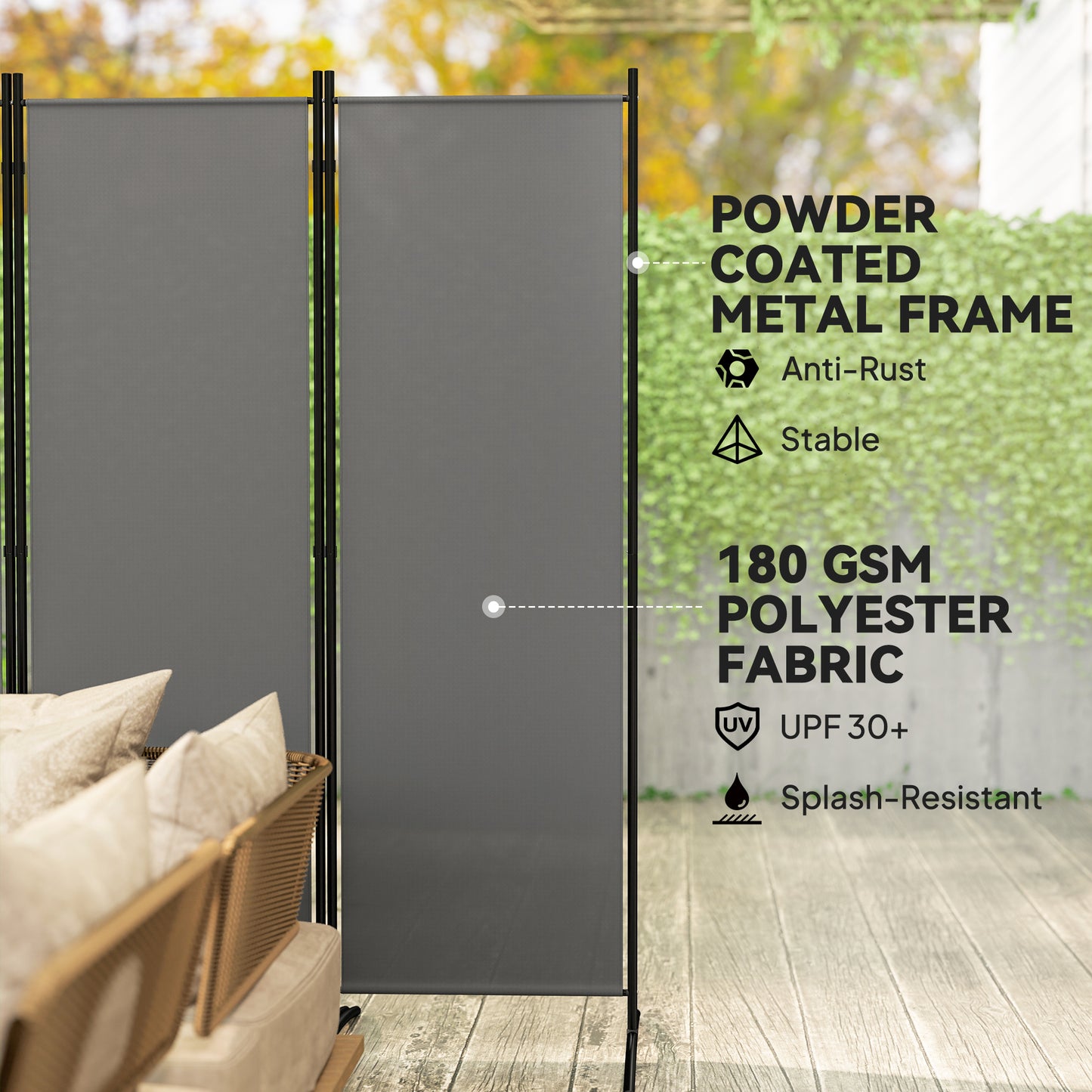 Outsunny 6 Panel Folding Room Divider Foldable Freestanding Garden Privacy Screen, 332 x 172 cm, Dark Grey
