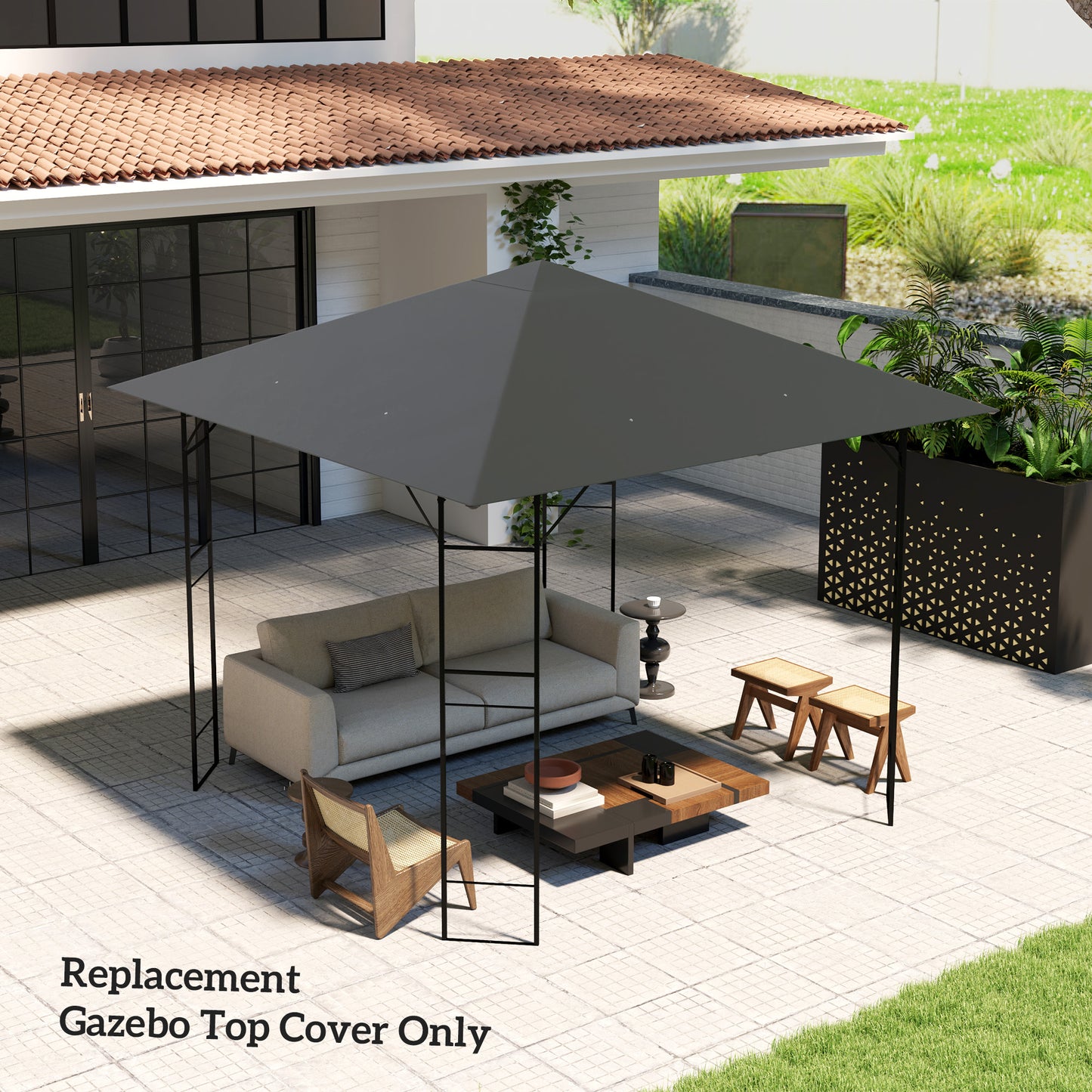 Outsunny 3 x 3(m) Gazebo Canopy Replacement Cover, Garden Gazebo Roof Replacement with Drain Holes, Water Resistant PVC Coating, 370g/ãŽ¡, UPF30+, TOP COVER ONLY, Grey