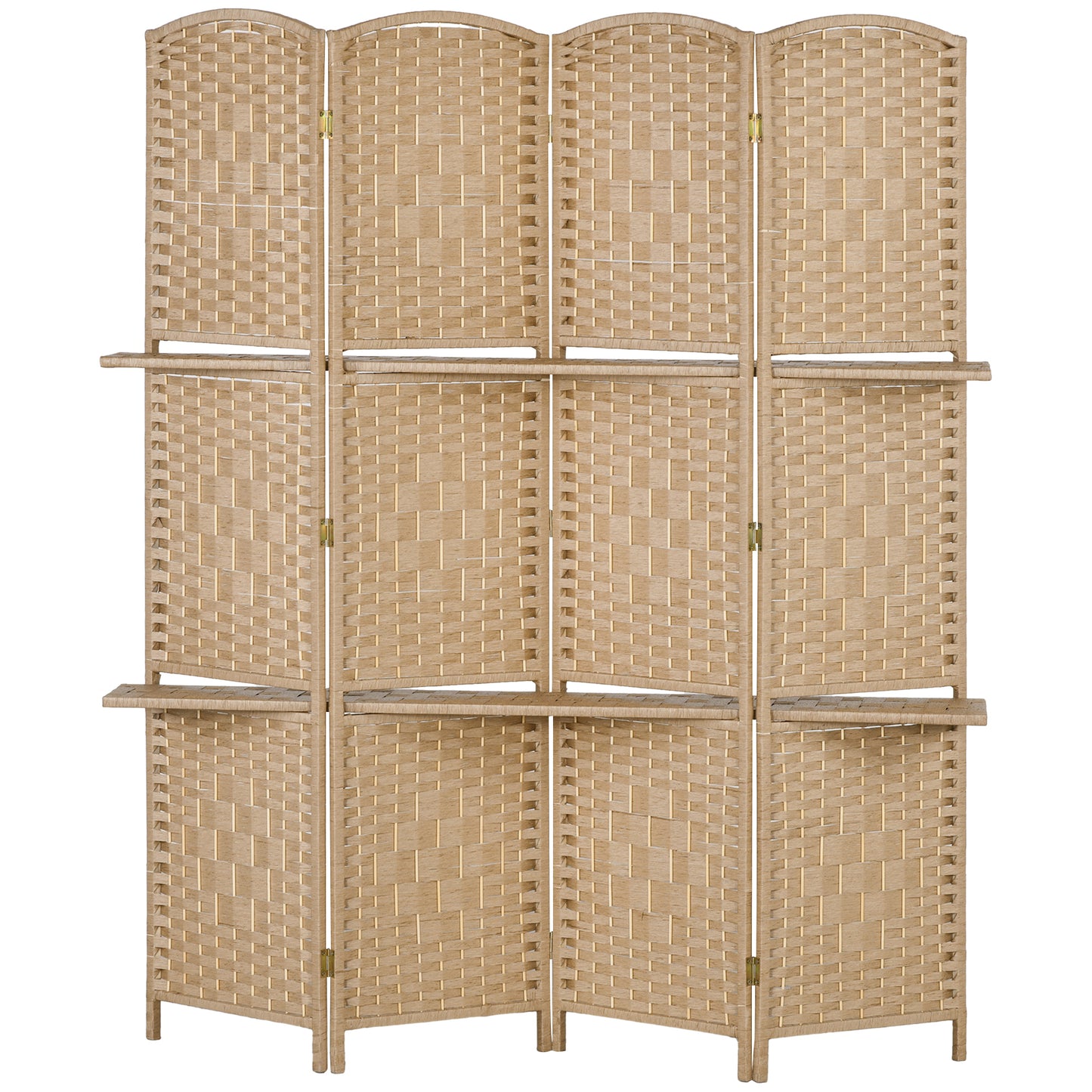 HOMCOM 4-panel room divider screen 160 x 170 cm with 2 shelves, foldable, wood