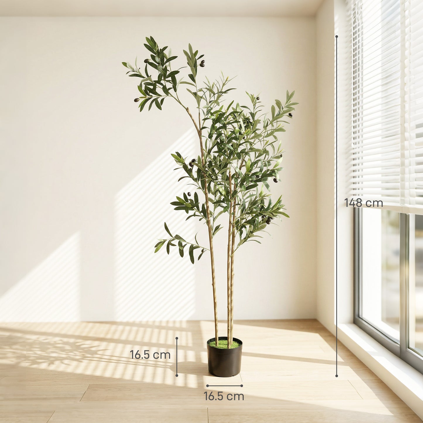 HOMCOM Decorative Artificial Plant, 148 cm Silk Olive Tree with 553 Leaves in Cement Pot, Fake Plant
