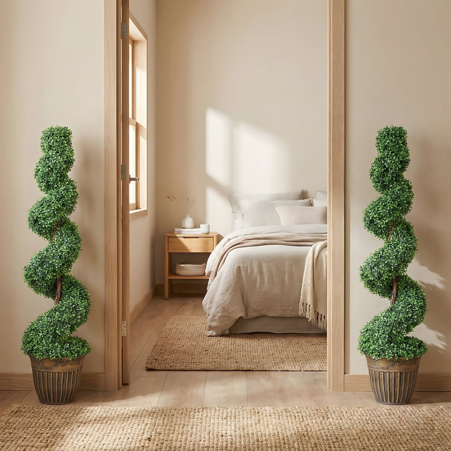 HOMCOM Set of 2 Artificial Plants, Topiary Spiral Boxwood Trees with Pot, for Home Indoor Outdoor Decor, 120cm