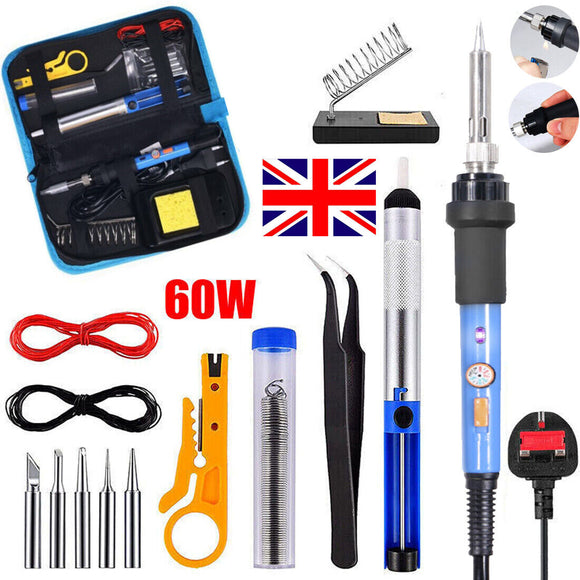 60W Soldering Iron Kit Electronics Welding Irons Solder Tools Adjustable Temp UK