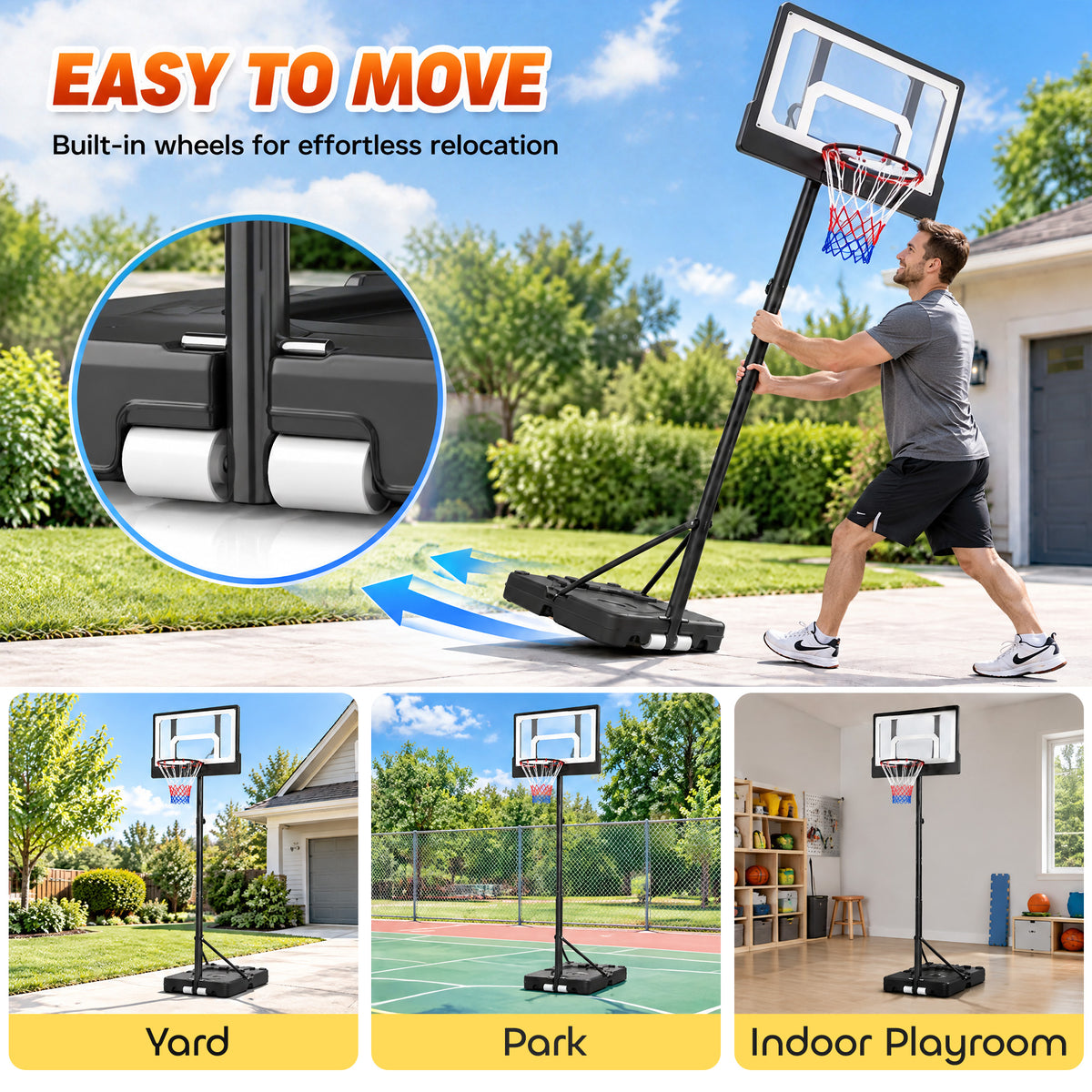SPORTNOW Adjustable Basketball Hoop and Stand, 3.5-7FT Portable Freestanding Basketball Hoop System with Wheels and Base, Black
