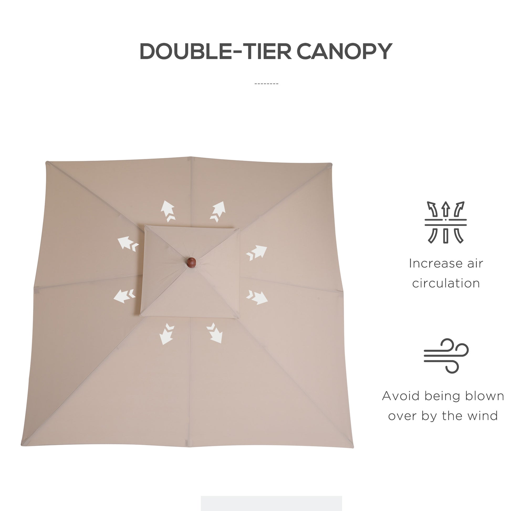 Outsunny 3 x 3 metre Patio Parasol Garden Umbrellas Sunshade Outdoor Wooden Parasol Canopy Double Tier, Beige, BASE NOT INCLUDED