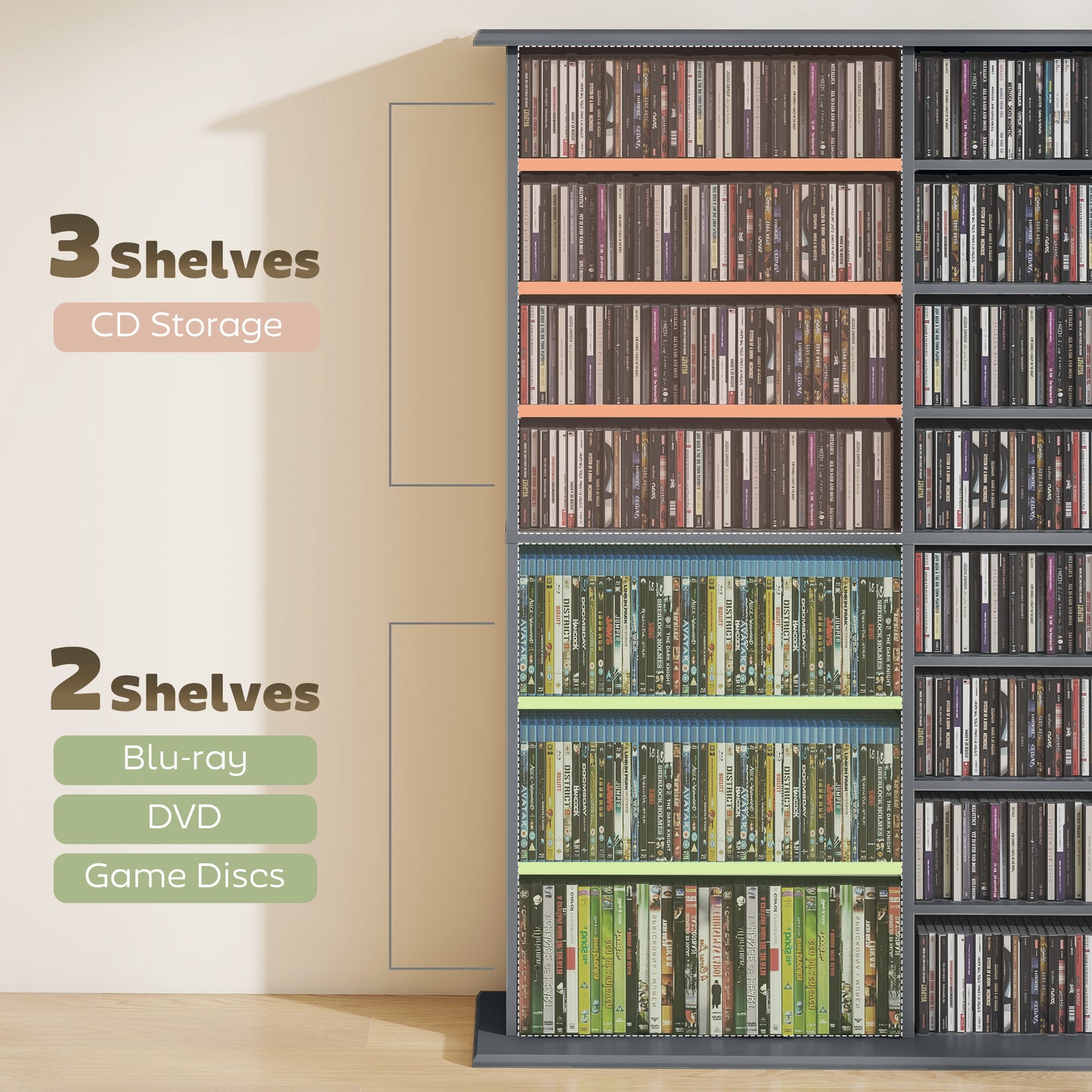 HOMCOM 16-Compartment Media Shelf - Grey