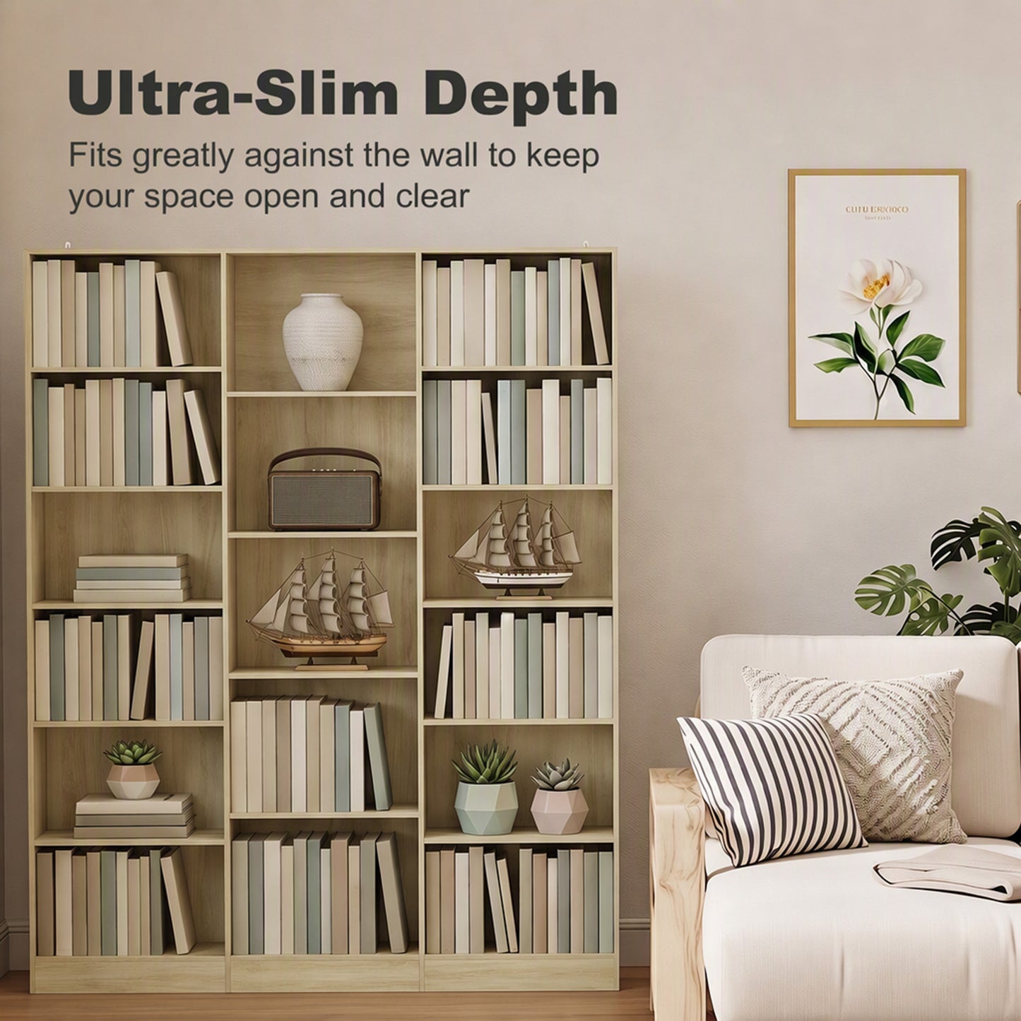 HOMCOM Bookcase with Open Storage, 6-Tier Bookshelf with Anti-Tipping Hardware, Oak