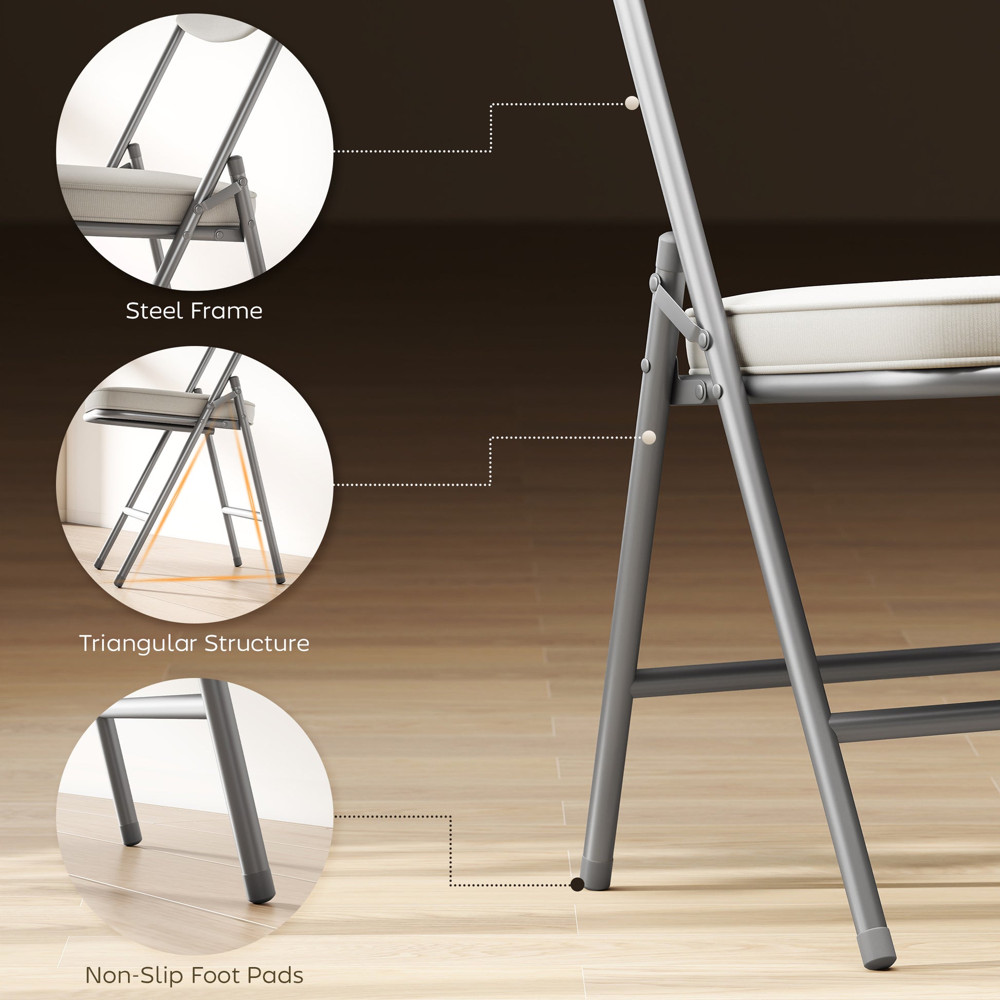 HOMCOM Set of Four Folding Corduroy Seat Chairs, Cream