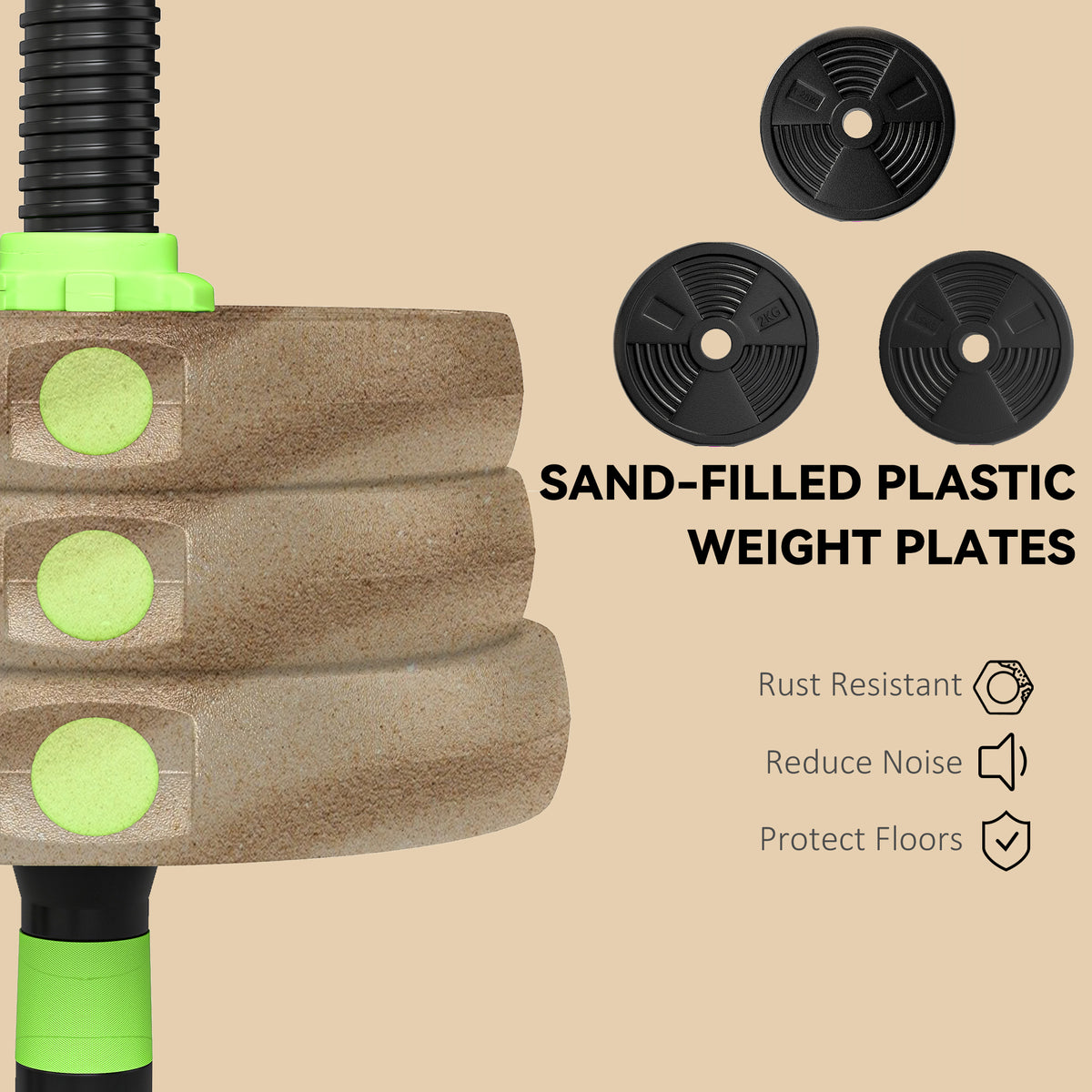 SPORTNOW 20 kg 3-in-1 Adjustable Dumbbell & Barbell Set with EZ Bar, Connecting Rod and Non-Slip Grip for Home Gym, Green