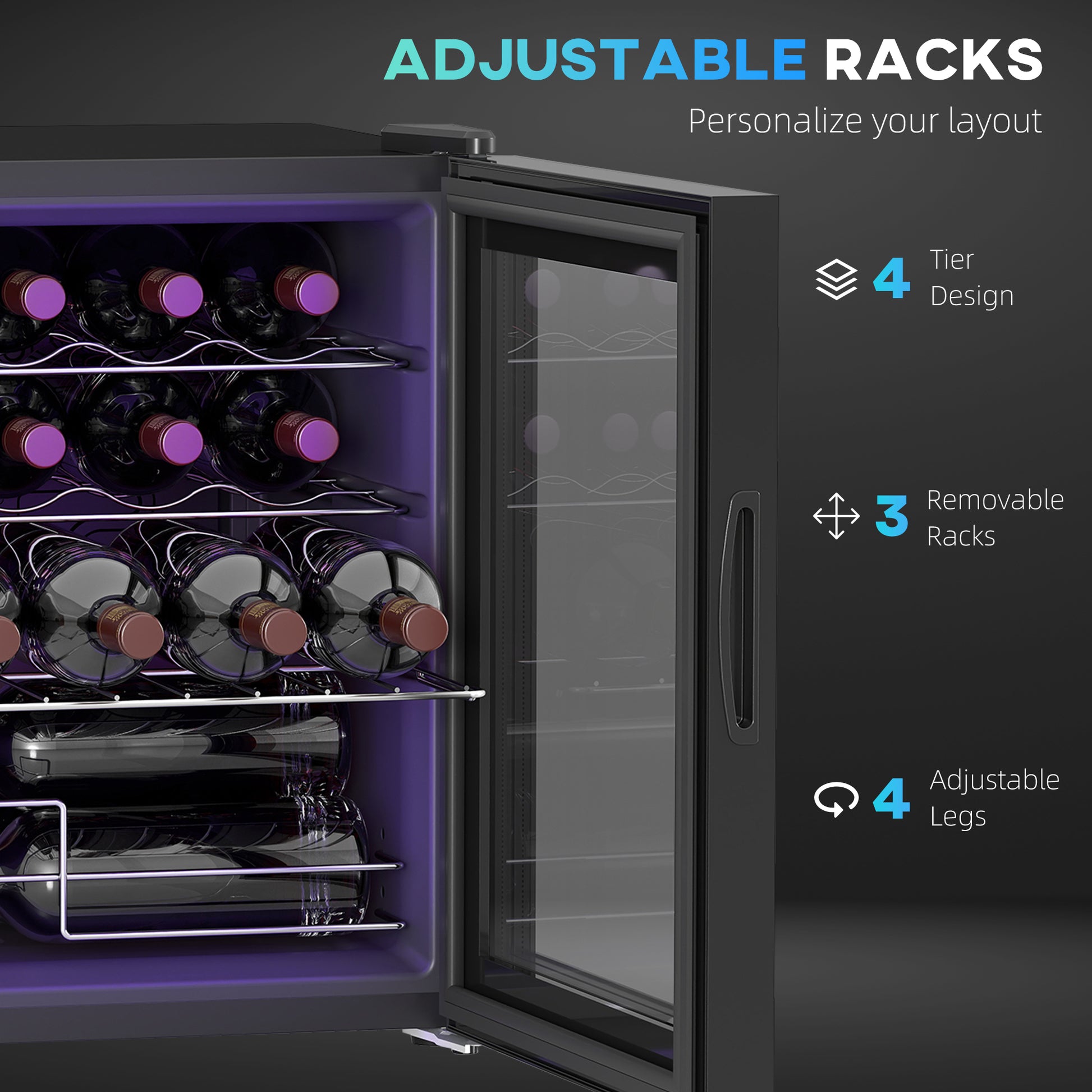 HOMCOM 42L 16-Bottle Wine Cooler Fridge - Black
