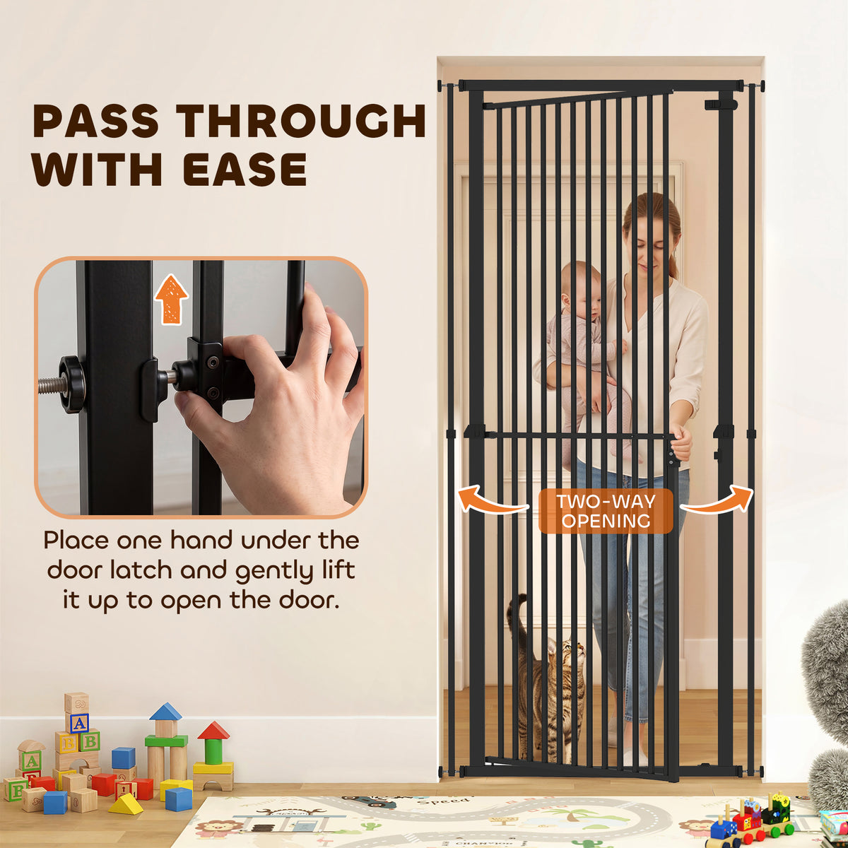PawHut Extra Tall Pet Gate, Baby Gate w/ 112-200cm Adjustable Height, Two-Way Open, No-Drill, Fits 76-80cm & 81-85cm Door Black