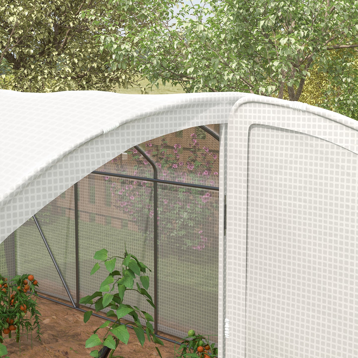 Outsunny Polytunnel Greenhouse Walk-in Grow House with UV-resistant PE Cover, Door, Galvanised Steel Frame, 4 x 3 x 2m, White