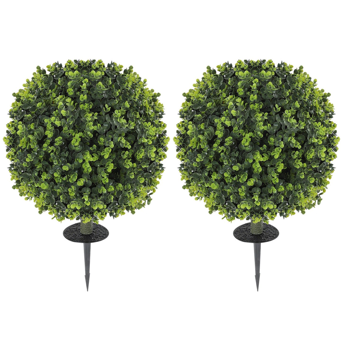 HOMCOM Set of 2 40 cm Artificial Boxwood Topiary Ball Bush with Integrated Ground Stake, Eucalyptus Leaves, Indoor Outdoor UV Resistant Faux Greenery, Faux Plants for Garden, Porch, Balcony Default Title